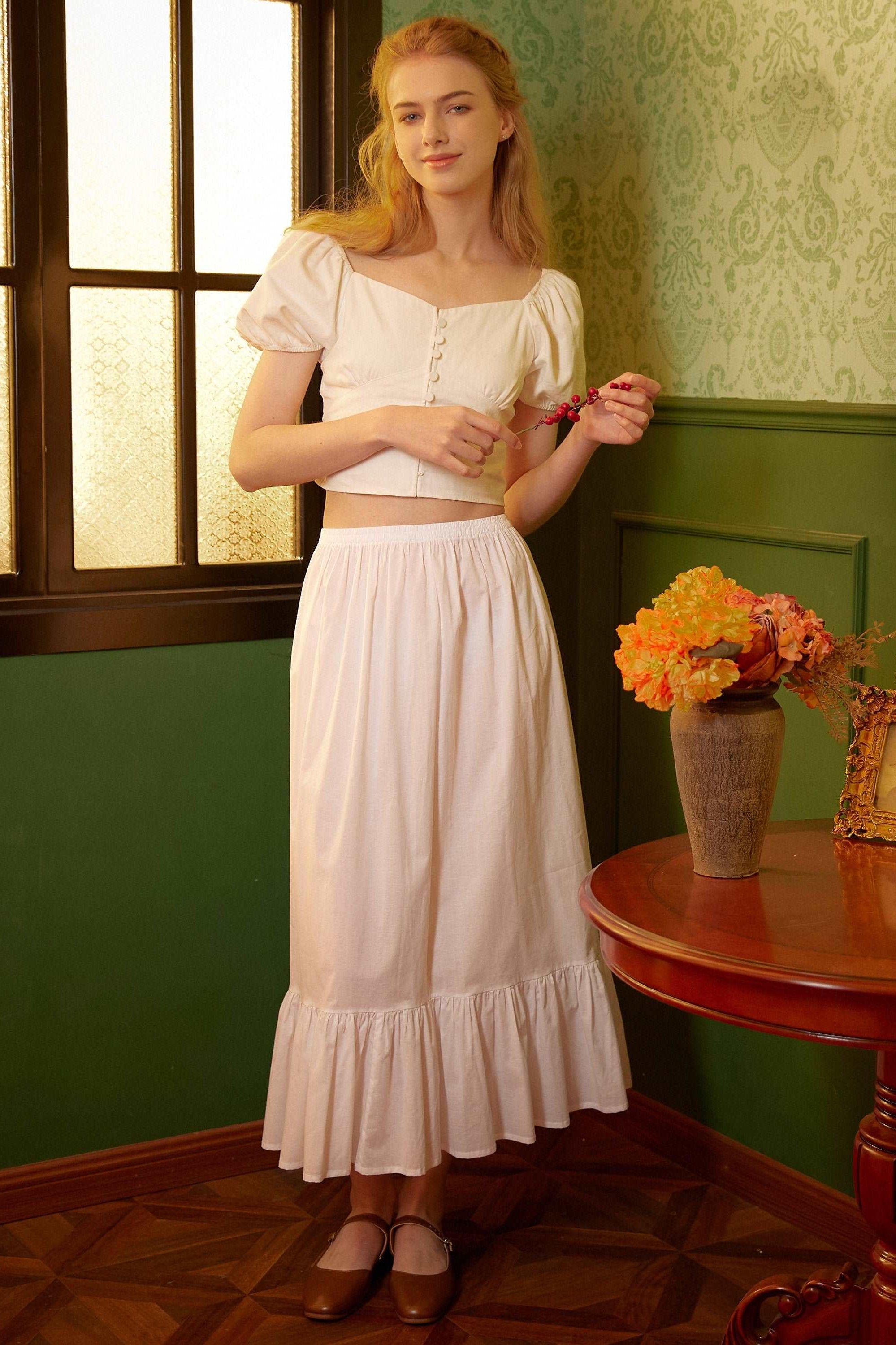 Petticoat Skirt 100% Cotton Half Slip Unterrock Jupon Skirt Extender Slip Underskirt Ivory/Beige/Black