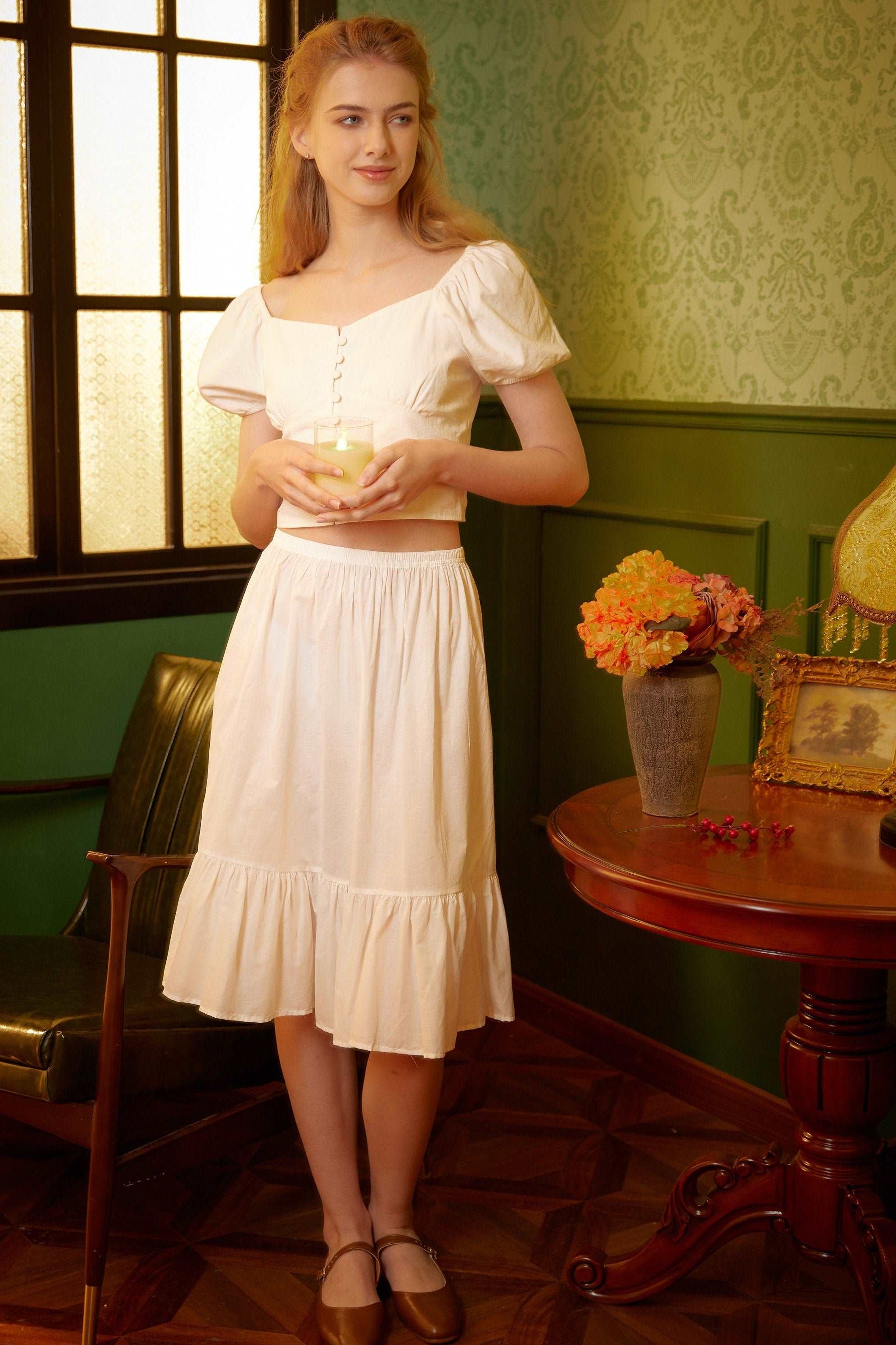 Petticoat Skirt 100% Cotton Half Slip Unterrock Jupon Skirt Extender Slip Underskirt Ivory/Beige/Black