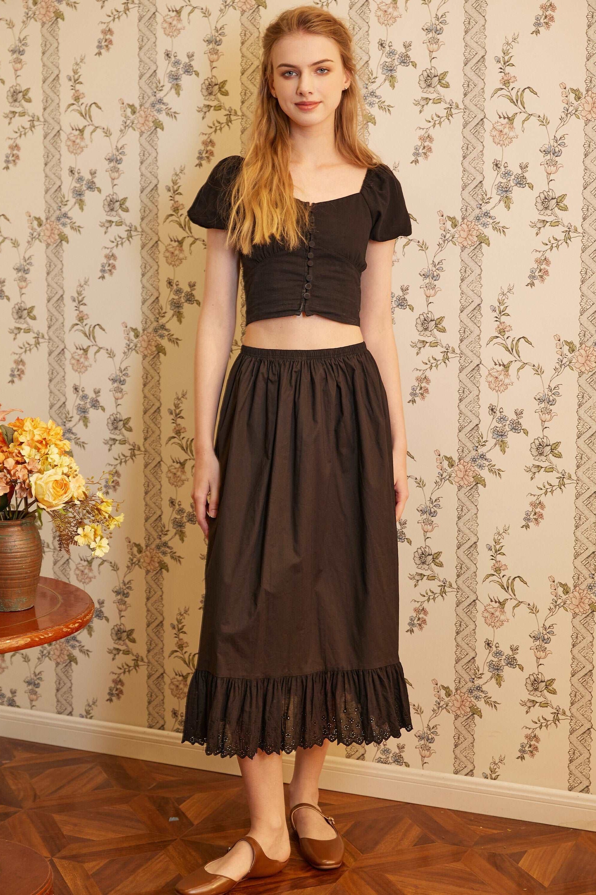 Half Slip Cotton Petticoat Skirt Extender Slip Lace Embroidery Unterrock Medieval Underskirt Ivory Black