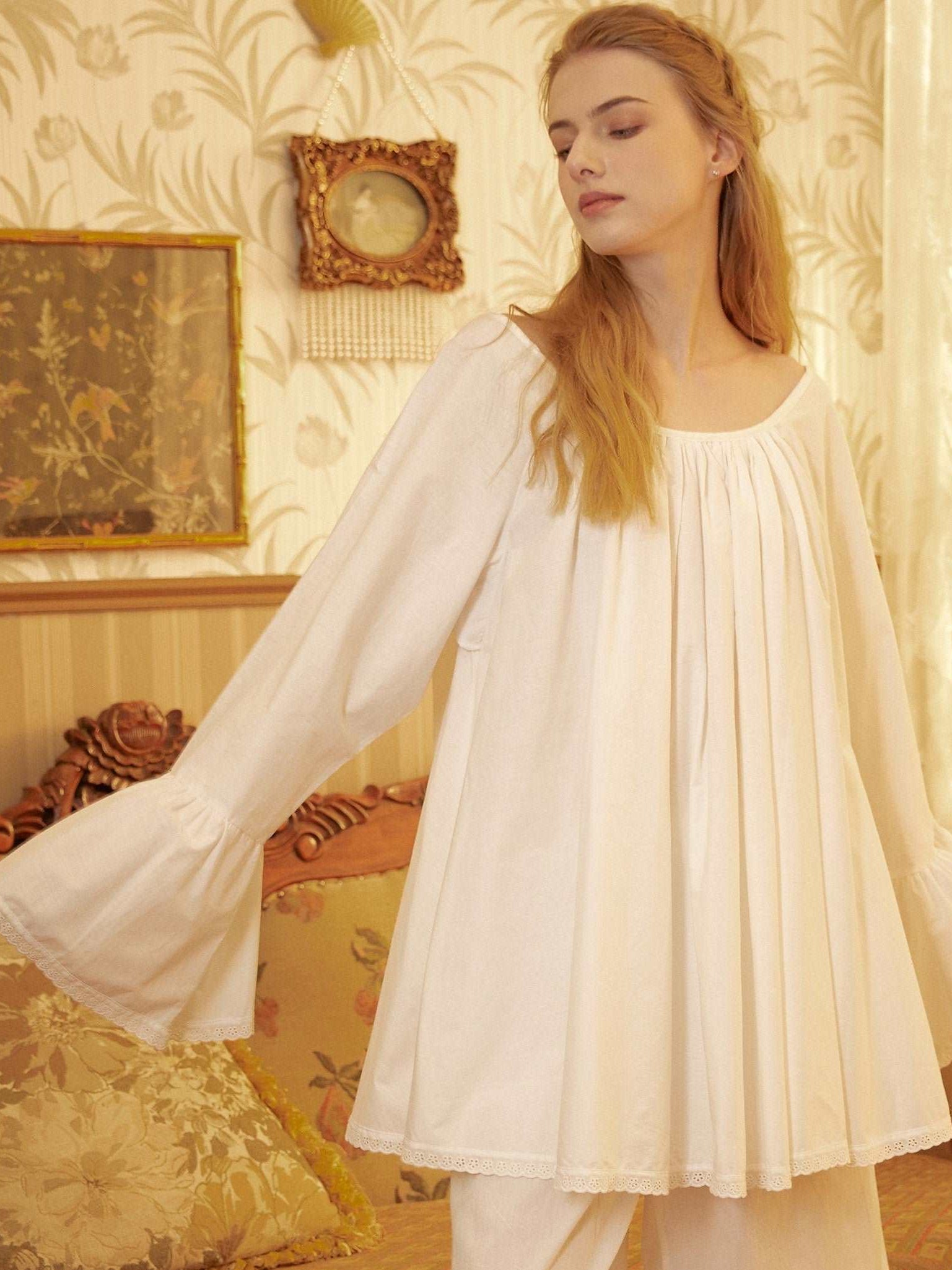 Nightgown Cotton for Women Victorian Nightgown Vintage Style Sleepwear Bell Sleeve Medieval nightgown Top Plus Size A-Line Baby Doll