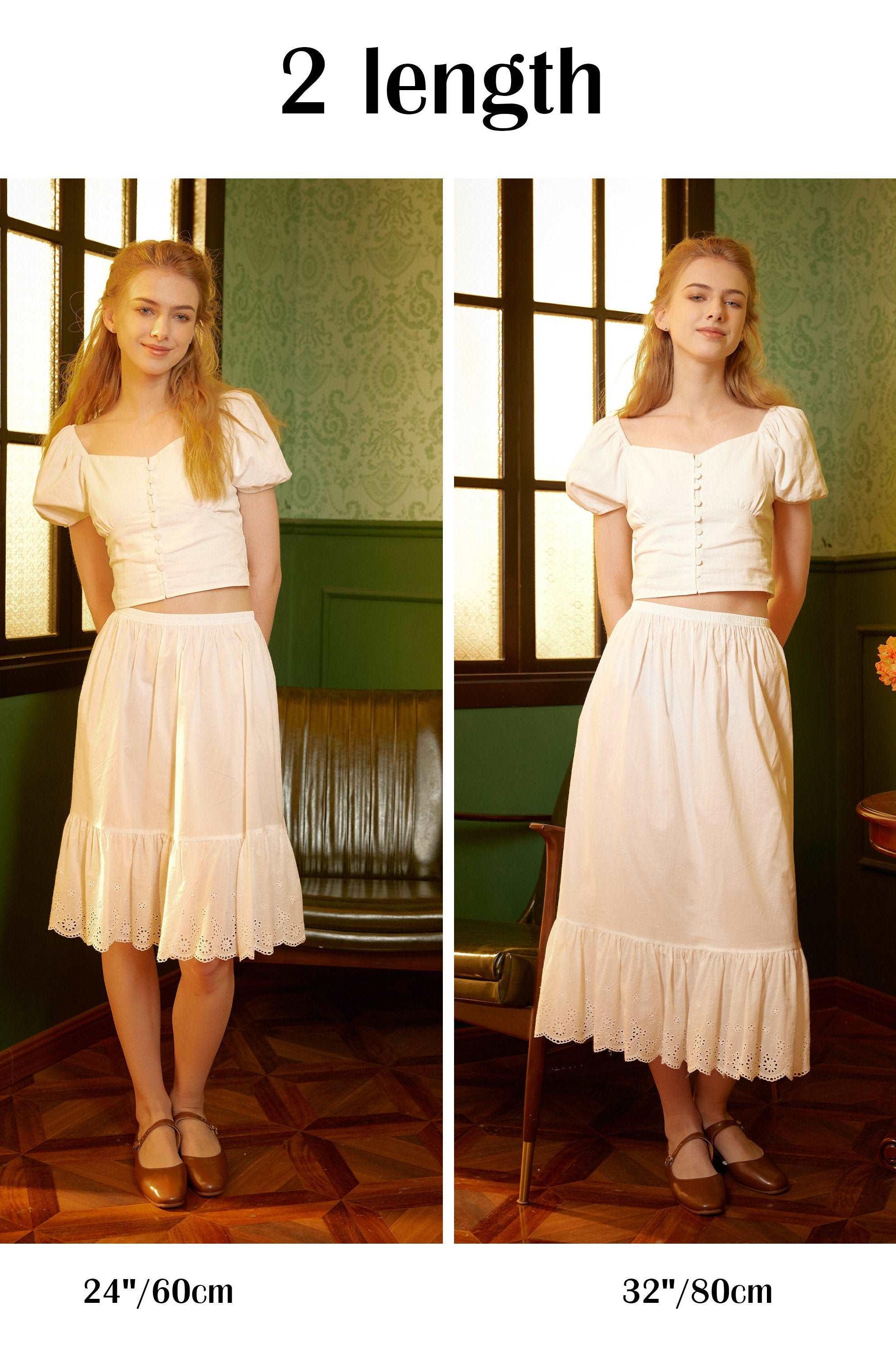 Half Slip Cotton Petticoat Skirt Extender Slip Hollow Flowers Lace Unterrock Vintage Inspired Underskirt Ivory
