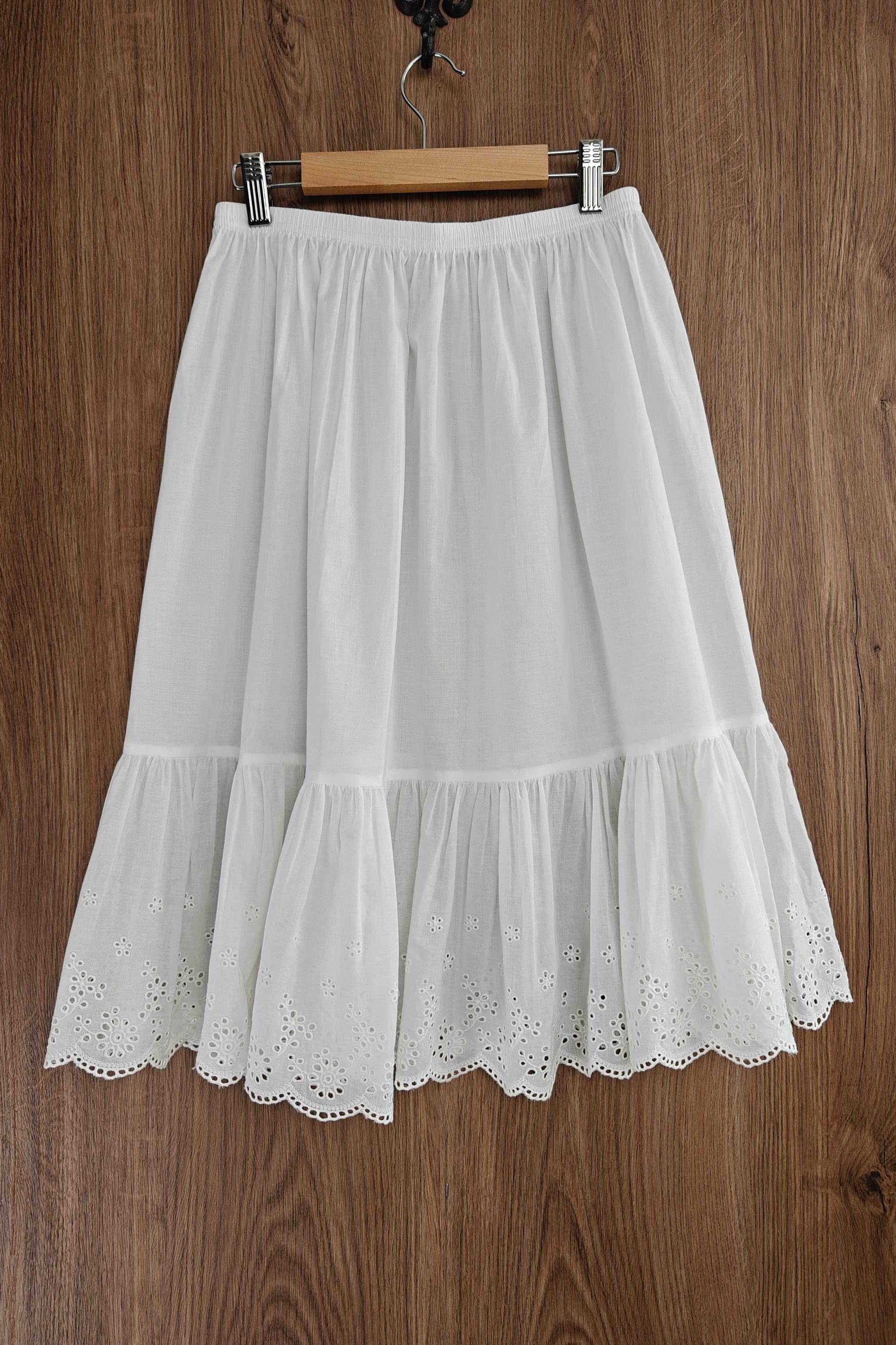 Half Slip Cotton Petticoat Skirt Extender Slip Hollow Flowers Lace Unterrock Vintage Inspired Underskirt Ivory