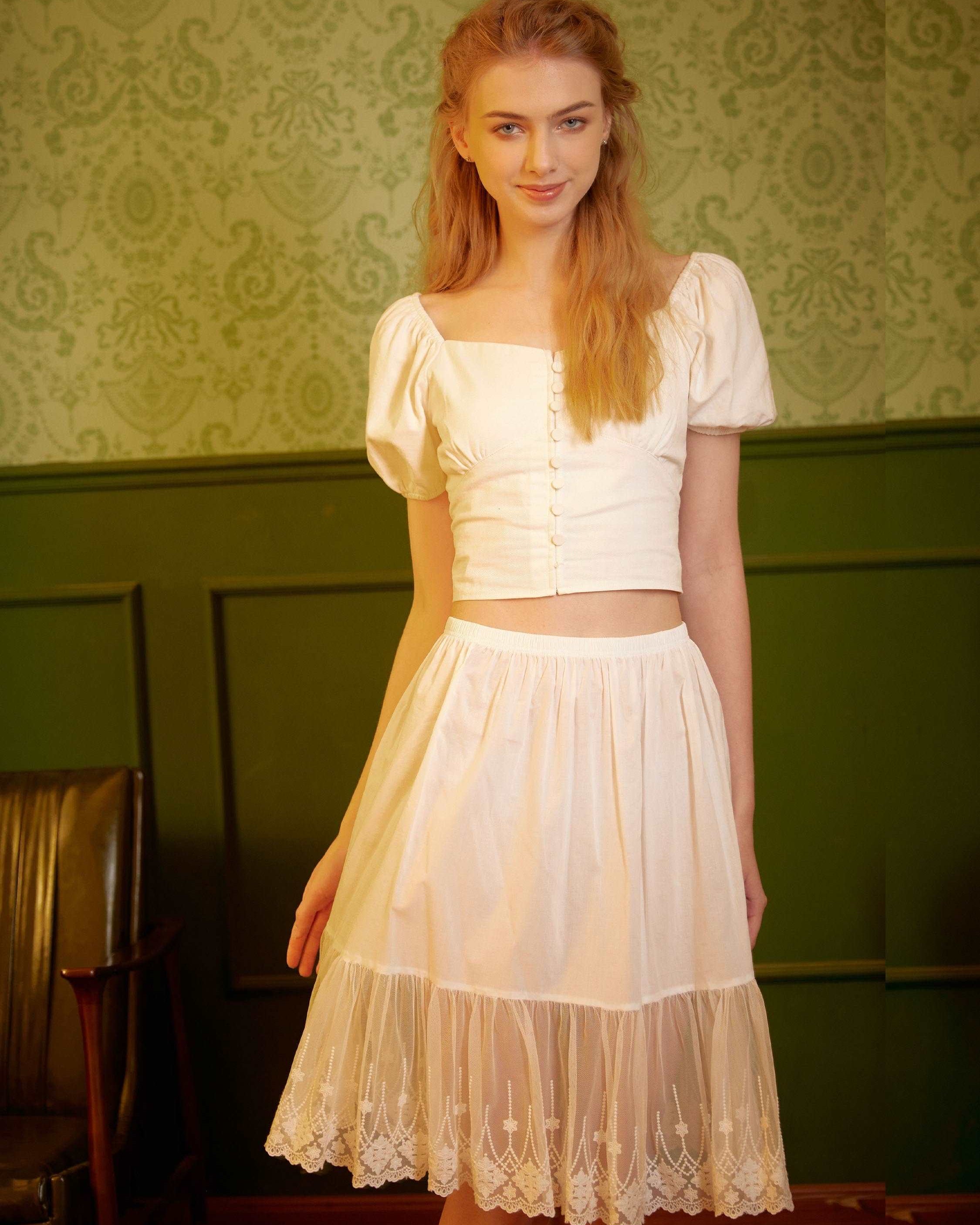 Half Slip Cotton Petticoat Skirt Extender Slip Flowers Lace Trim Unterrock Vintage Inspired Underskirt Ivory Black