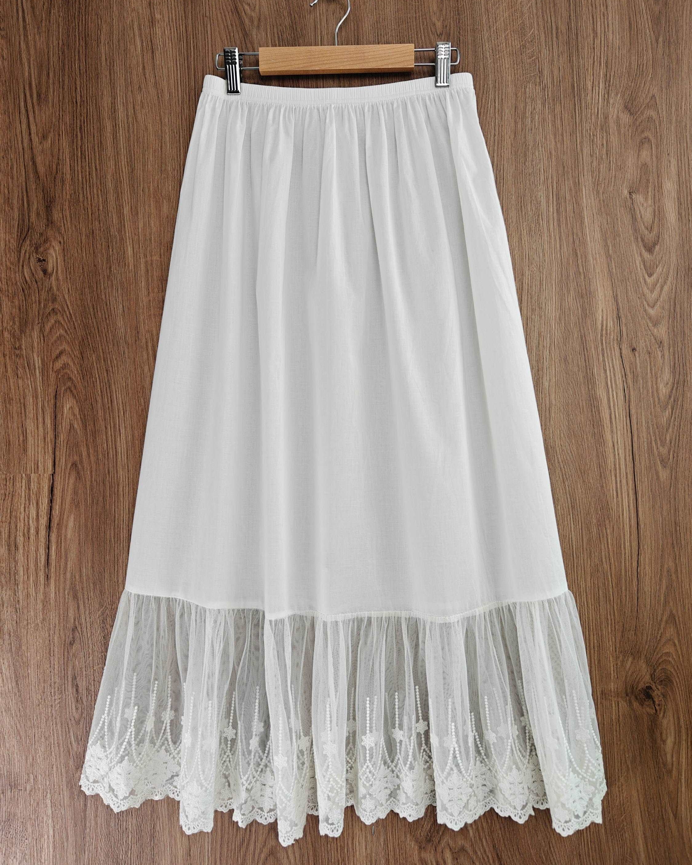 Half Slip Cotton Petticoat Skirt Extender Slip Flowers Lace Trim Unterrock Vintage Inspired Underskirt Ivory Black