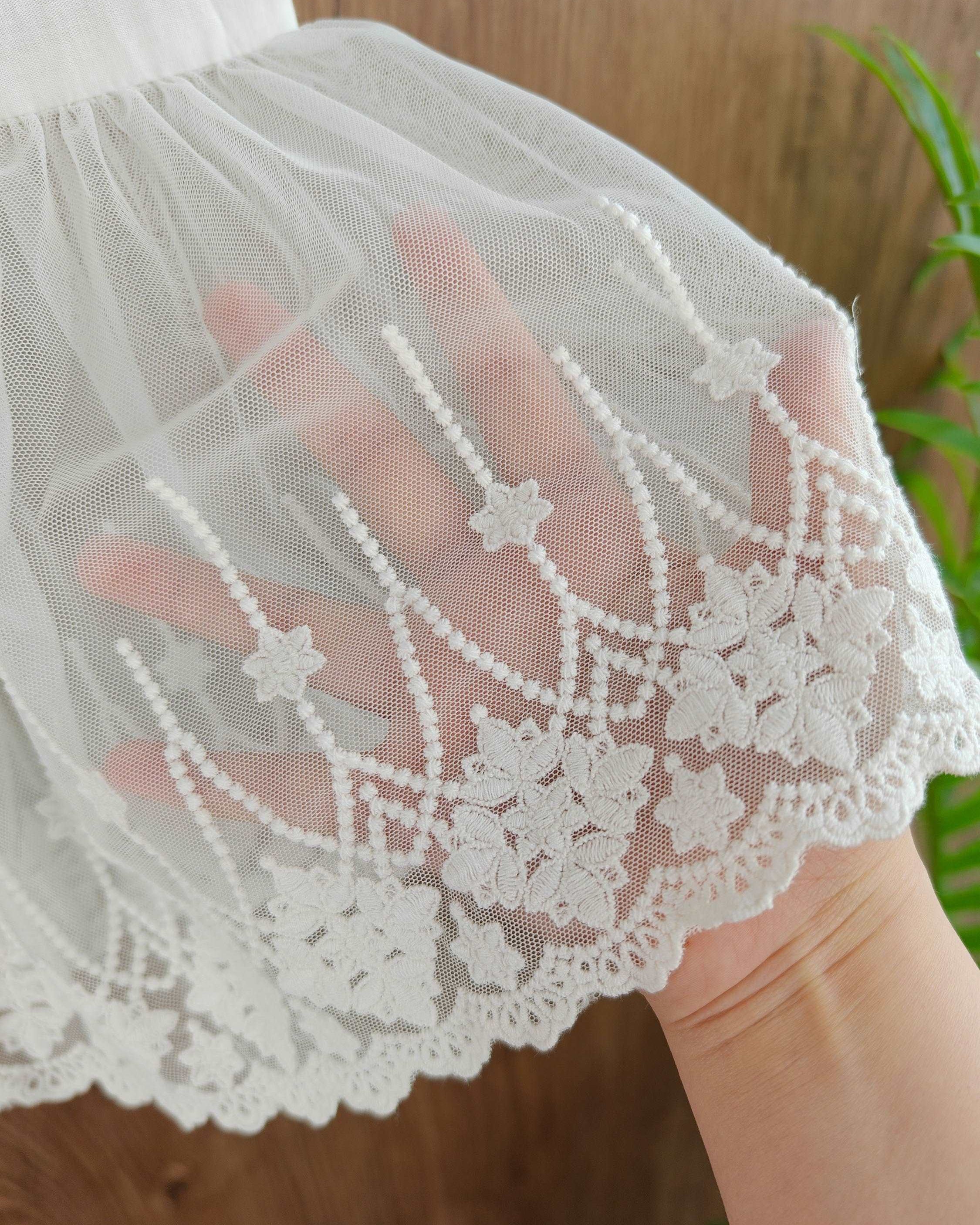 Half Slip Cotton Petticoat Skirt Extender Slip Flowers Lace Trim Unterrock Vintage Inspired Underskirt Ivory Black