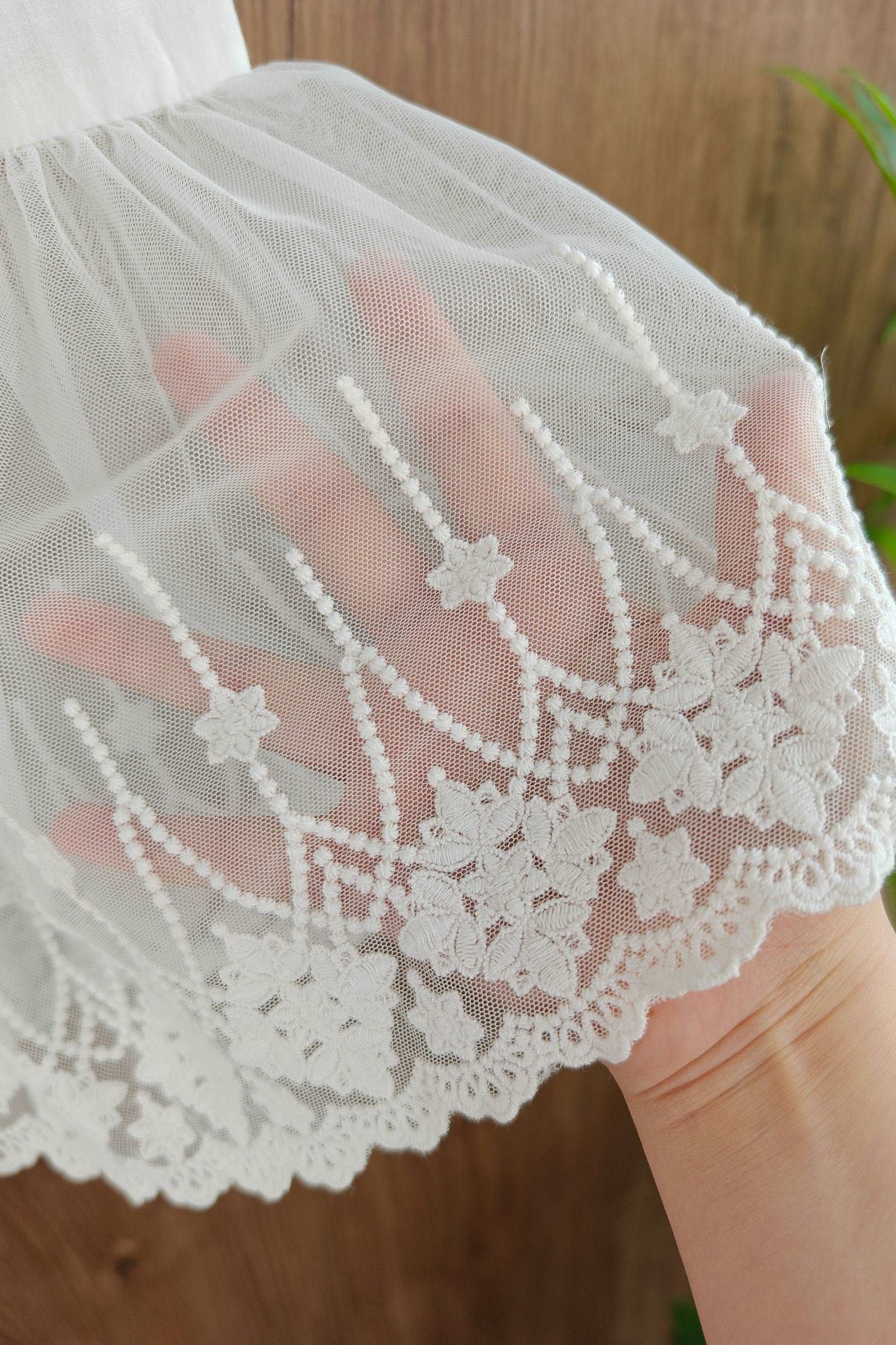 Half Slip Cotton Petticoat Skirt Extender Slip Flowers Lace Trim Unterrock Vintage Inspired Underskirt Ivory Black