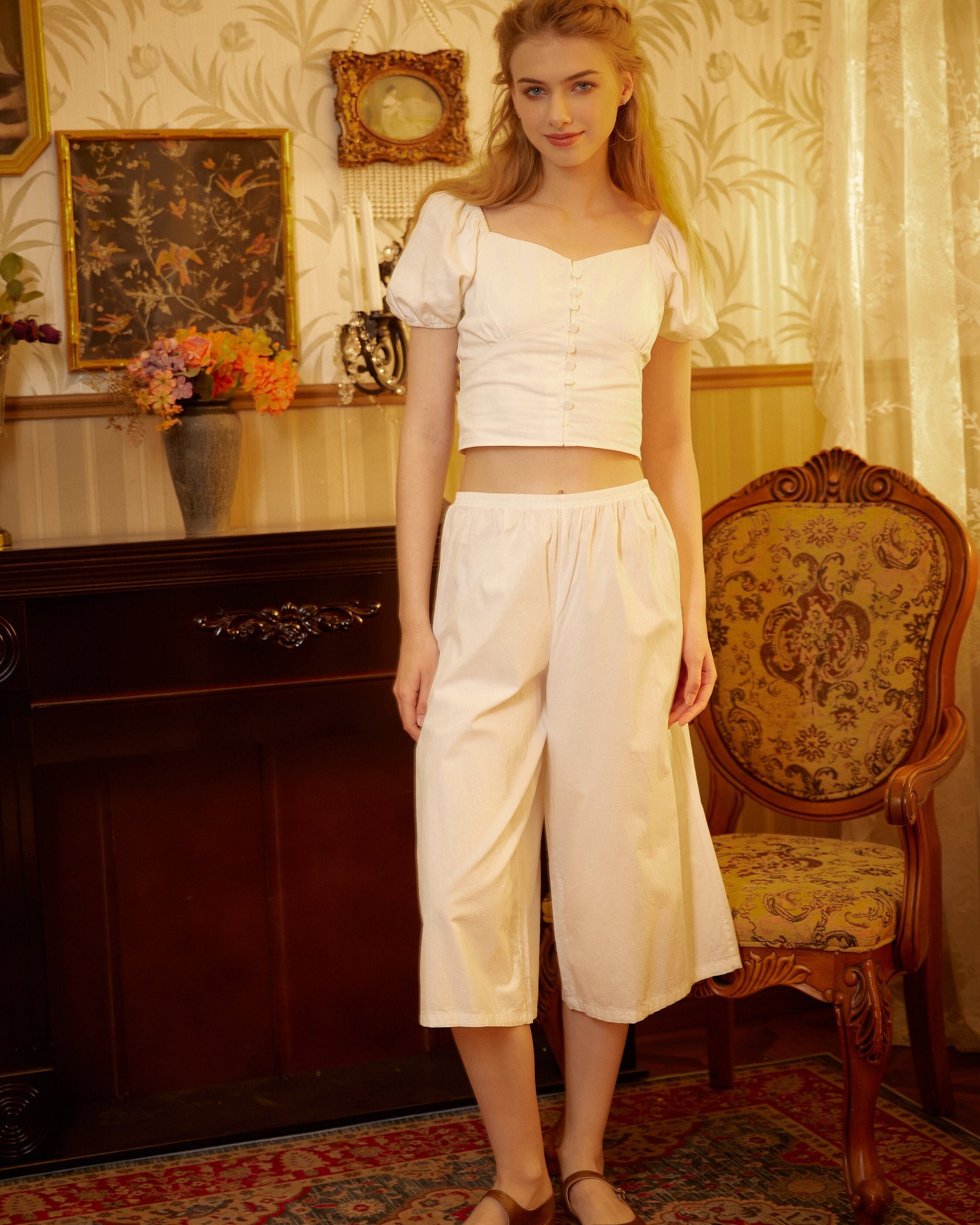 Women’s Bloomers Cotton Pettipants Cotton Culotte Slip Victorian Bloomer Pants Pajama Pantaloon Loungewear Ivory