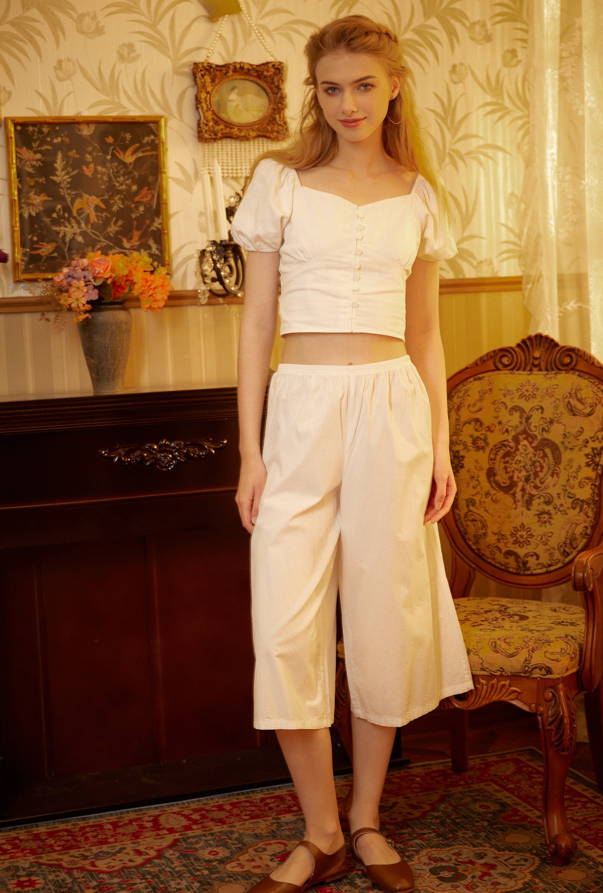 Women’s Bloomers Cotton Pettipants Cotton Culotte Slip Victorian Bloomer Pants Pajama Pantaloon Loungewear Ivory