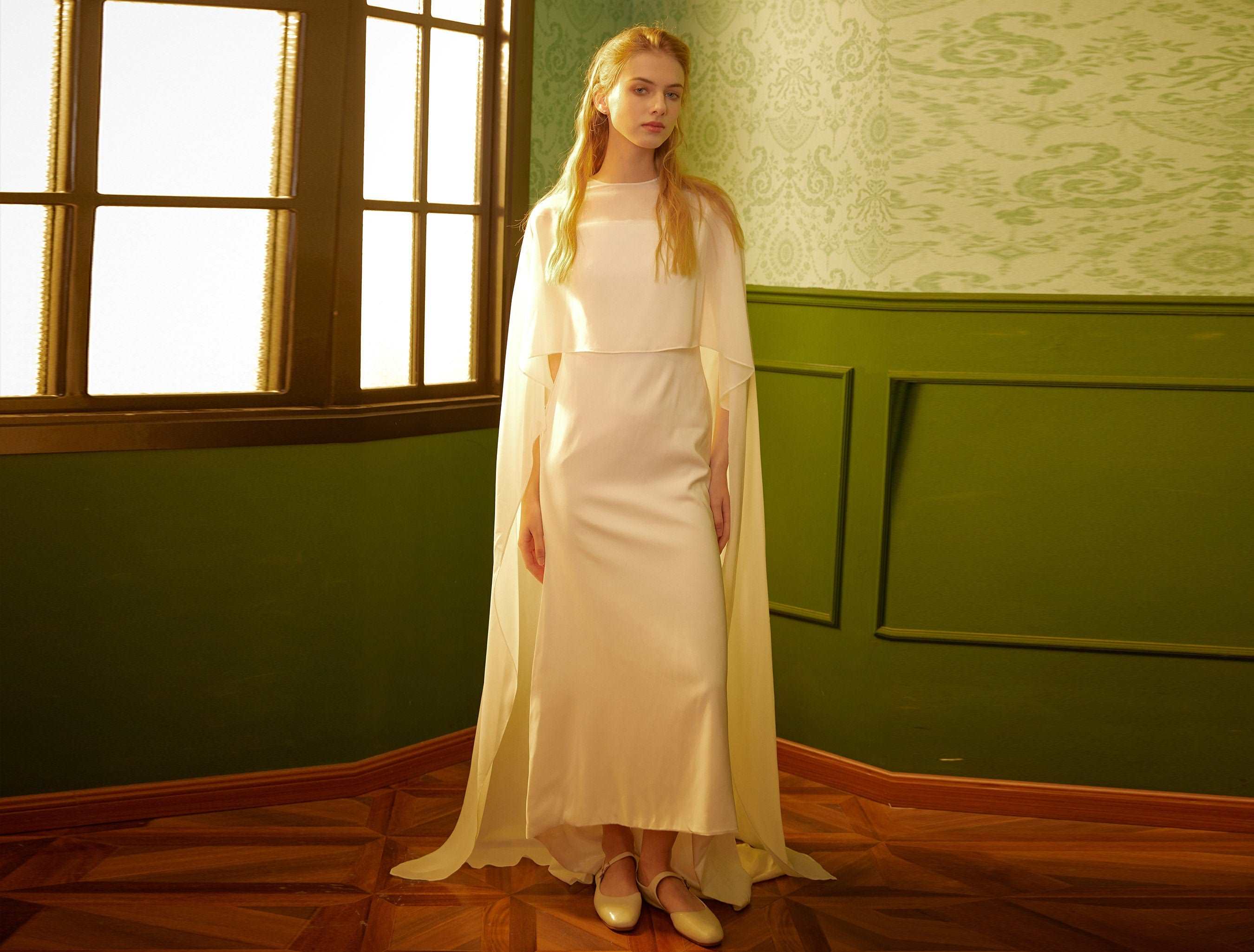 Bridal Cape High Low Chiffon Long Ivory Cape Wedding Bolero for Bride Wedding Shoulder cover up Bridal Jacket cape