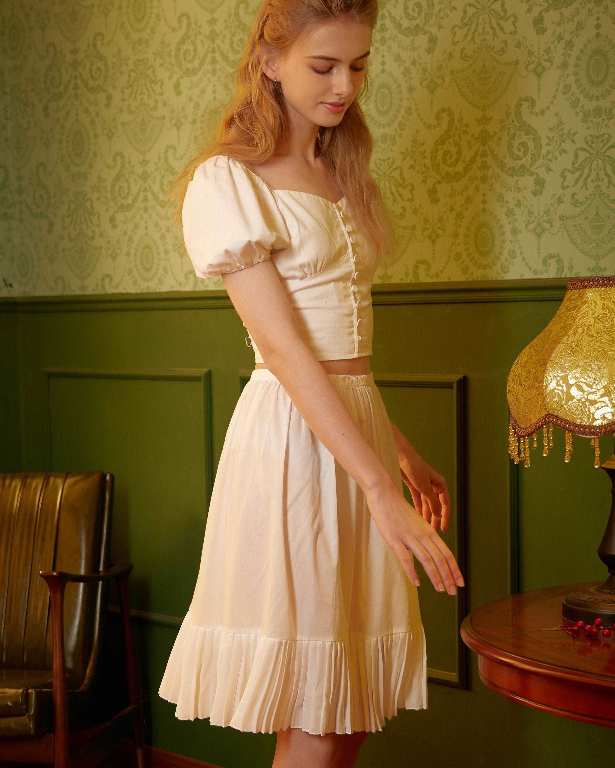 Half Slip Cotton Pleated Skirt Design Petticoat Skirt Extender Unterrock Vintage Inspired Underskirt Ivory Knee Length Elastic Waistband