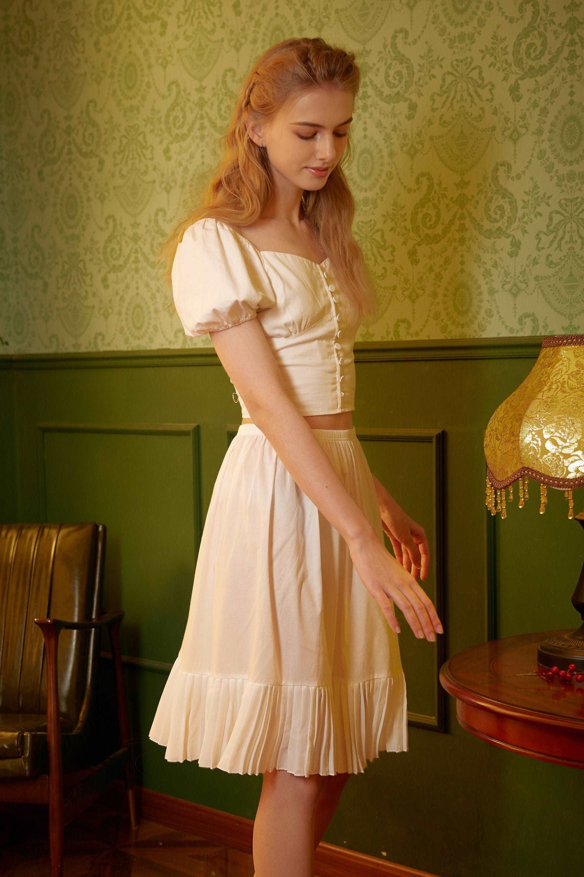 Half Slip Cotton Pleated Skirt Design Petticoat Skirt Extender Unterrock Vintage Inspired Underskirt Ivory Knee Length Elastic Waistband