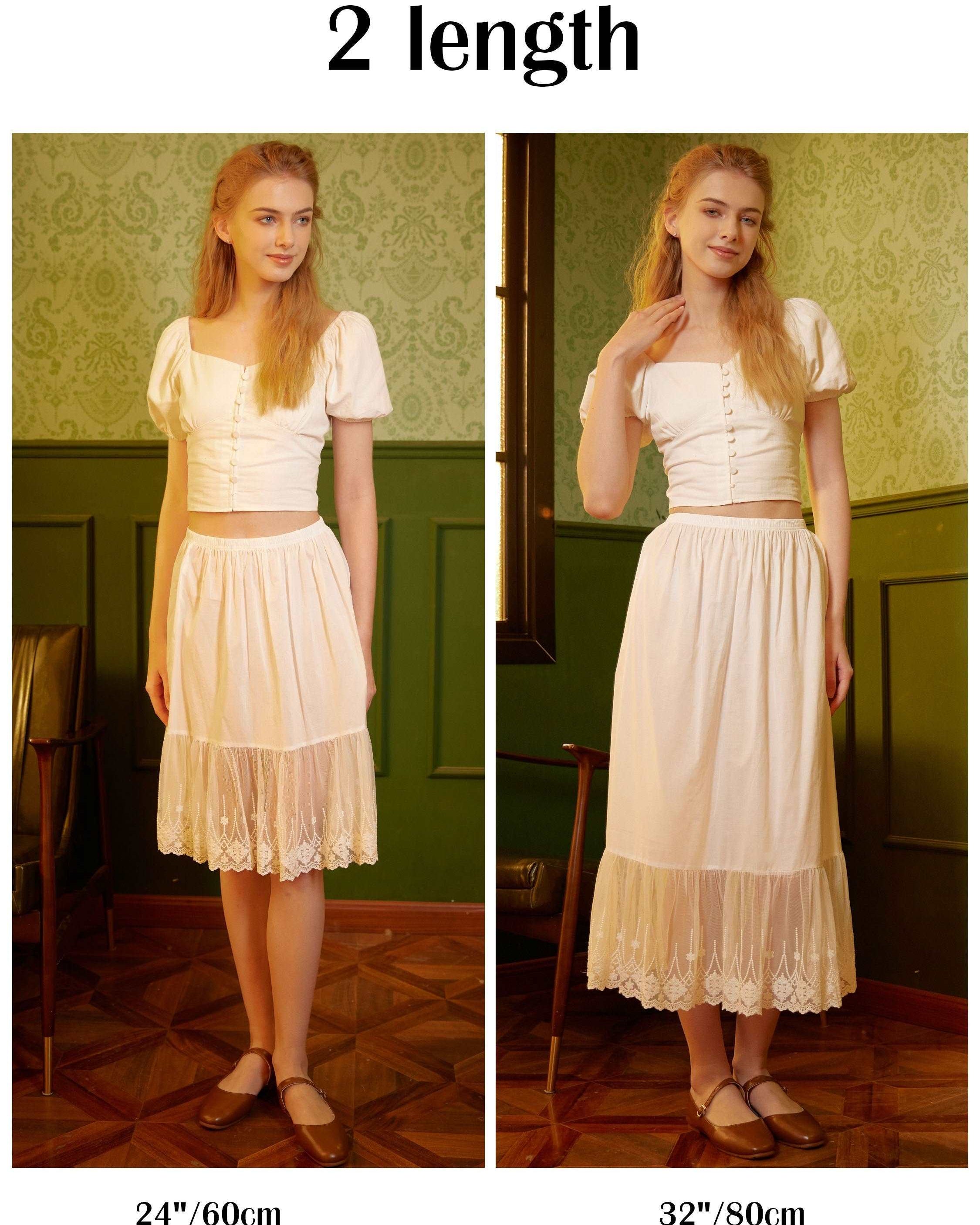 Half Slip Cotton Petticoat Skirt Extender Slip Flowers Lace Trim Unterrock Vintage Inspired Underskirt Ivory Black