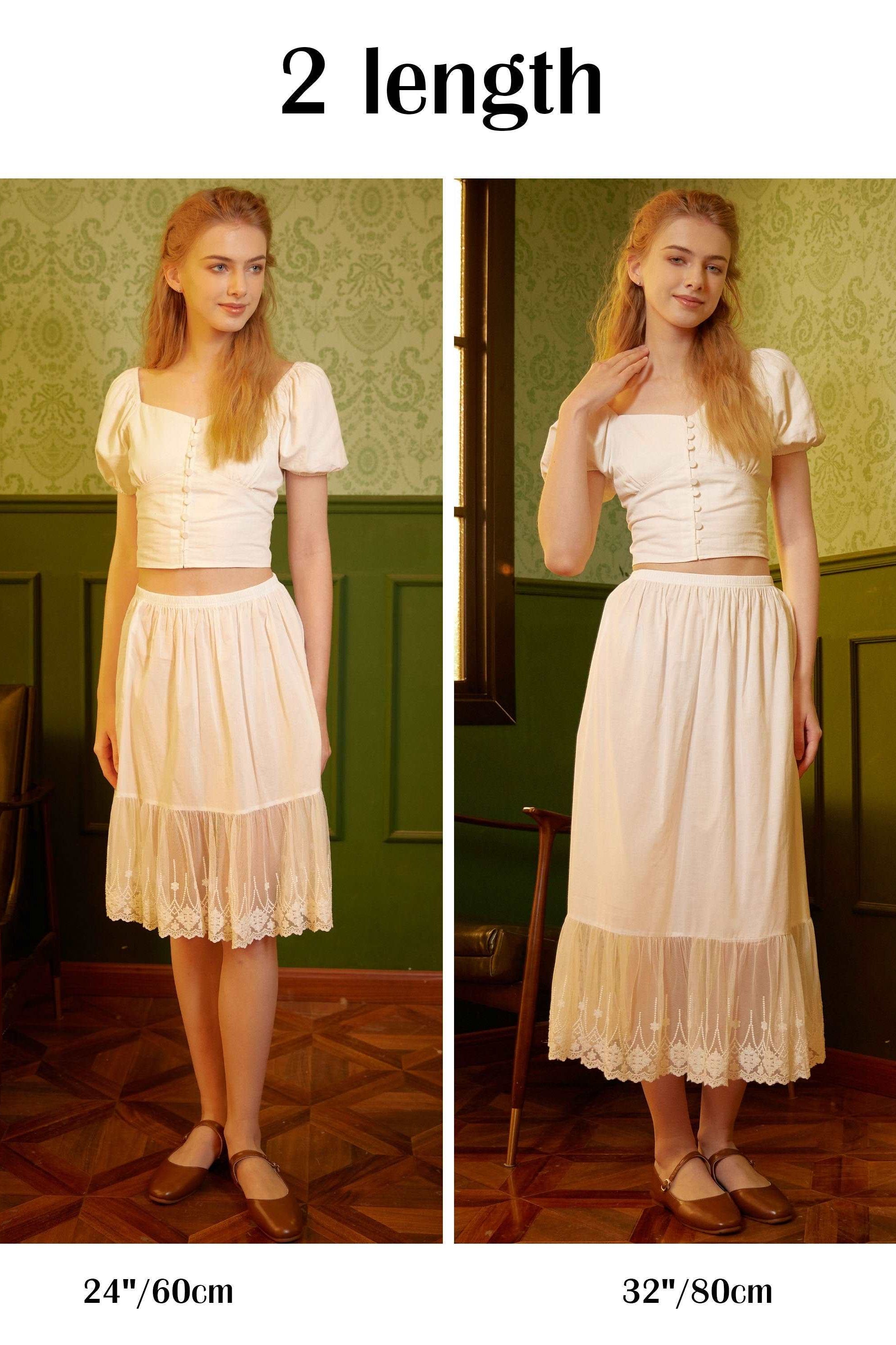 Half Slip Cotton Petticoat Skirt Extender Slip Flowers Lace Trim Unterrock Vintage Inspired Underskirt Ivory Black