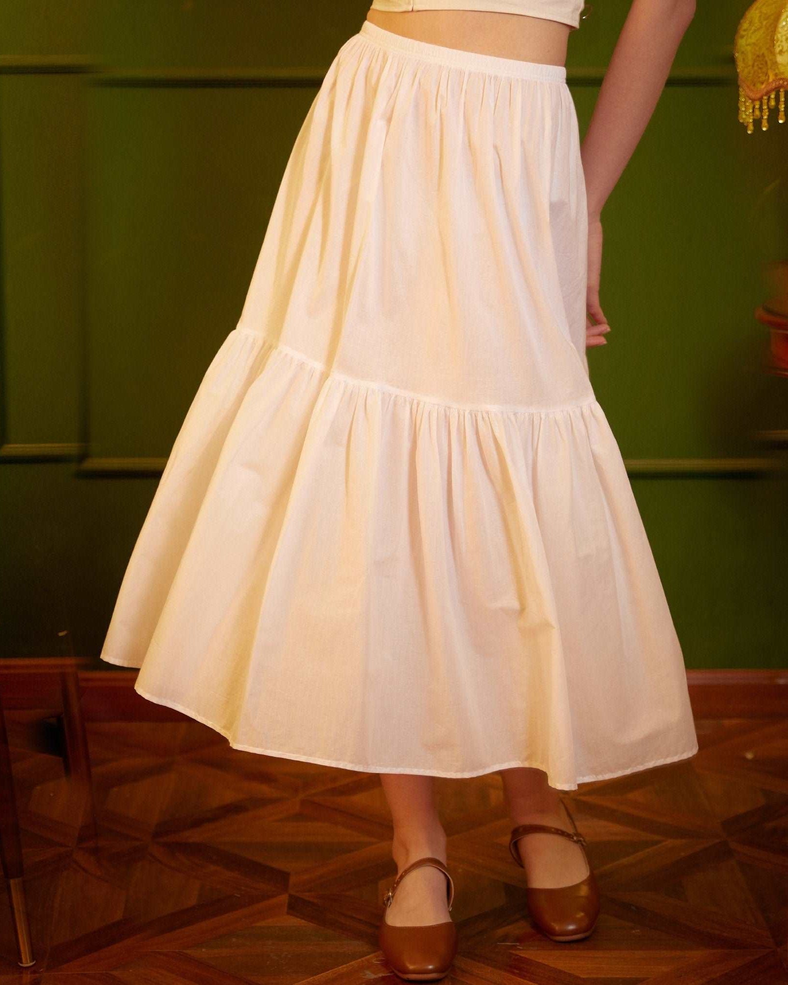 Petticoat 100% Cotton Underskirt Half Slip Unterrock Jupon Long Petticoat Skirt Extender Slip Ivory/White/Black Two Lengths