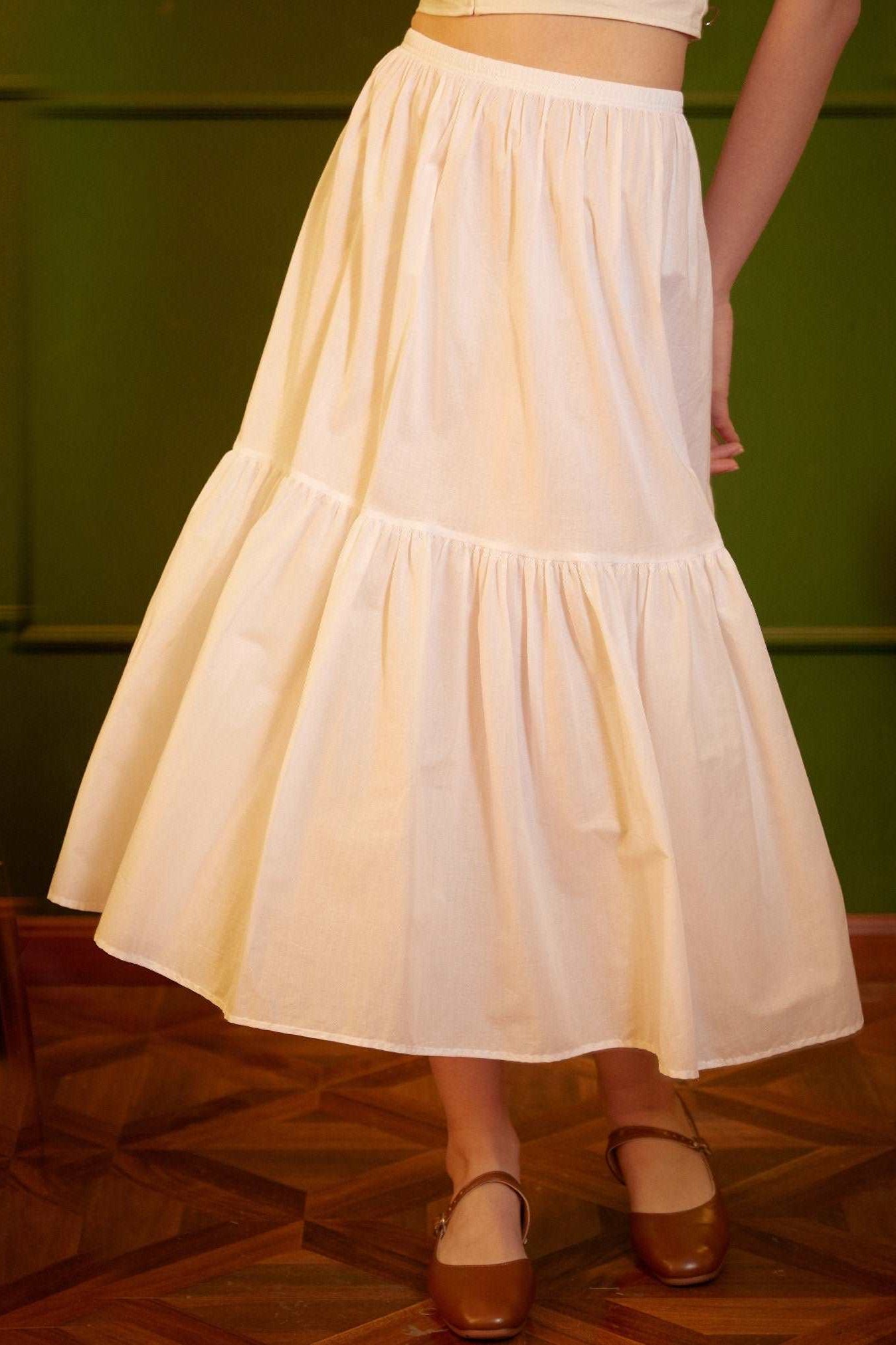 Petticoat 100% Cotton Underskirt Half Slip Unterrock Jupon Long Petticoat Skirt Extender Slip Ivory/White/Black Two Lengths