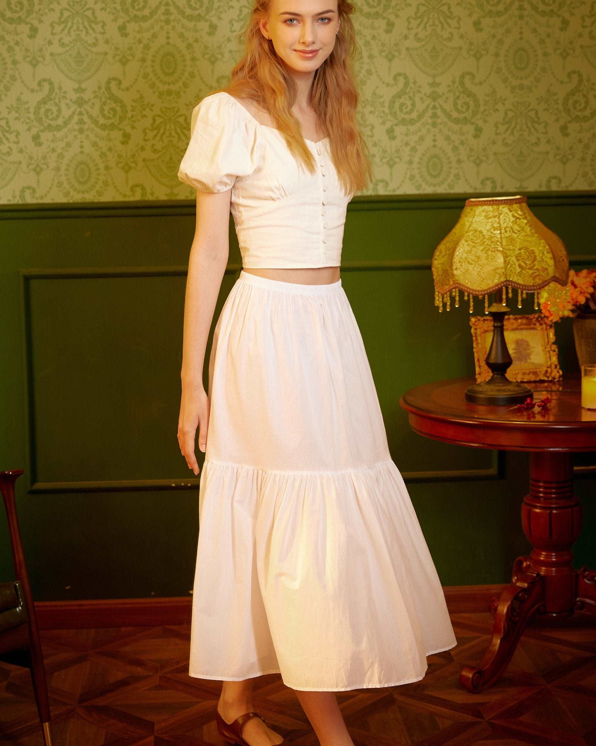 Petticoat 100% Cotton Underskirt Half Slip Unterrock Jupon Long Petticoat Skirt Extender Slip Ivory/White/Black Two Lengths