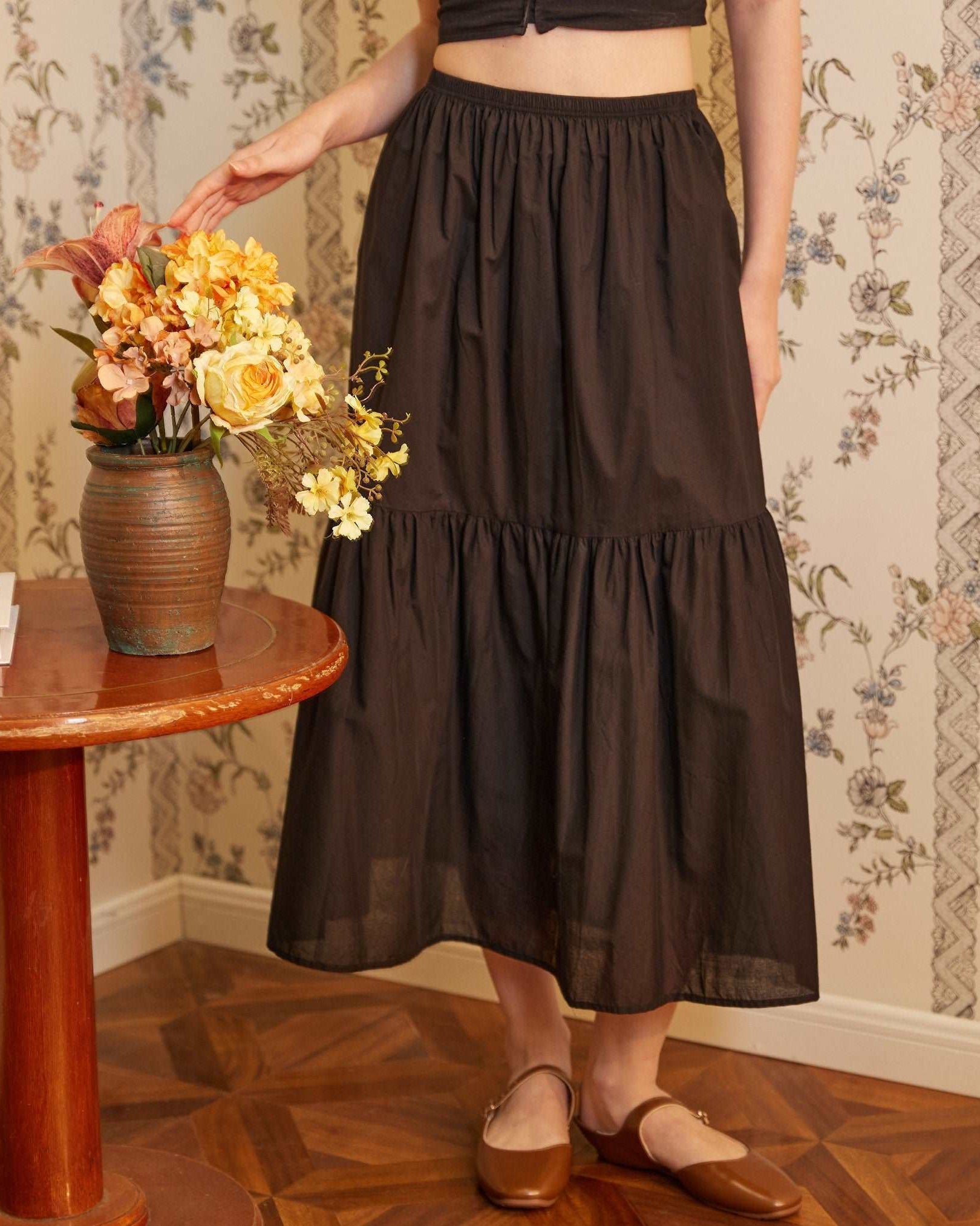 Petticoat 100% Cotton Underskirt Half Slip Unterrock Jupon Long Petticoat Skirt Extender Slip Ivory/White/Black Two Lengths