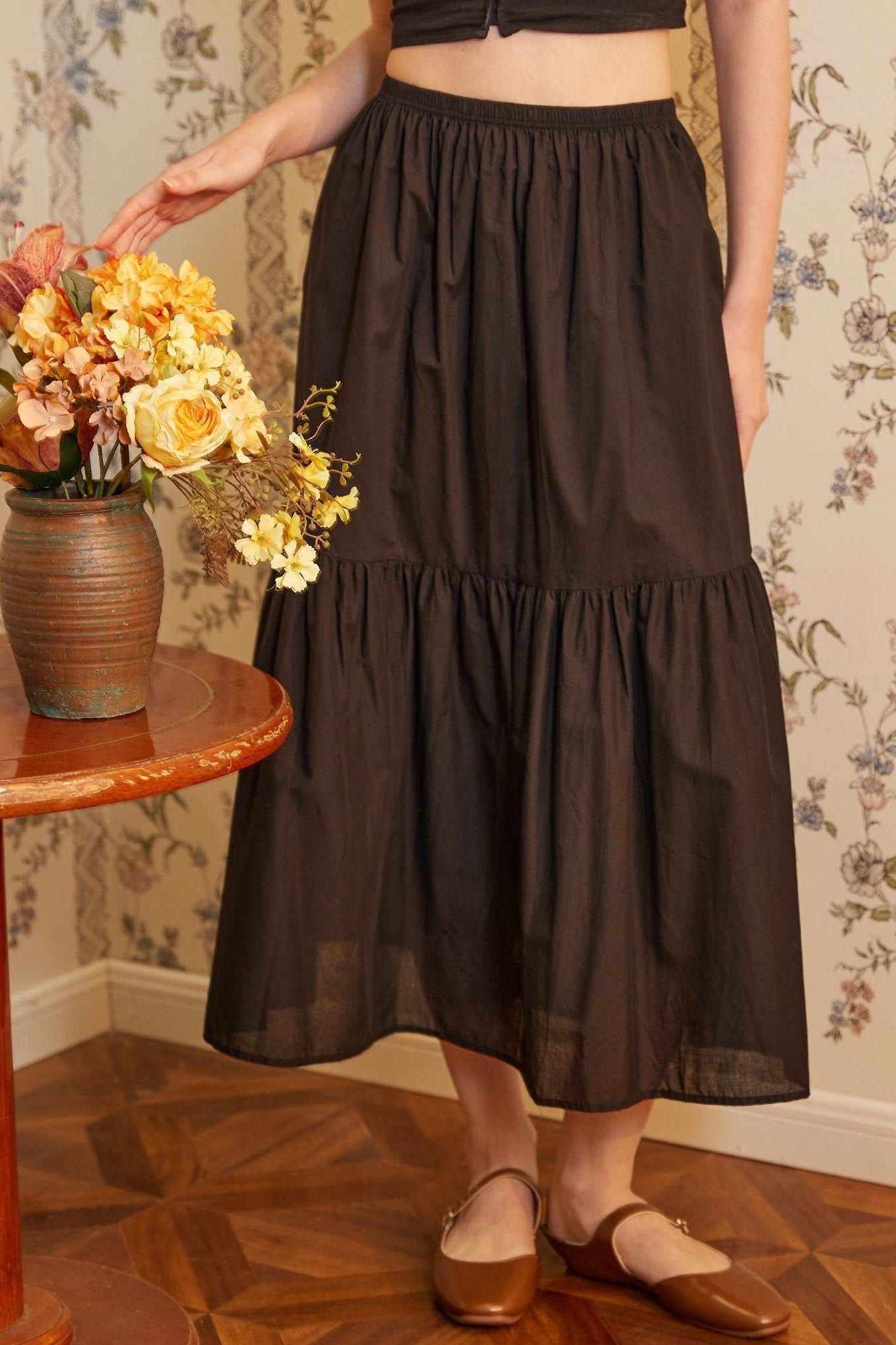 Petticoat 100% Cotton Underskirt Half Slip Unterrock Jupon Long Petticoat Skirt Extender Slip Ivory/White/Black Two Lengths