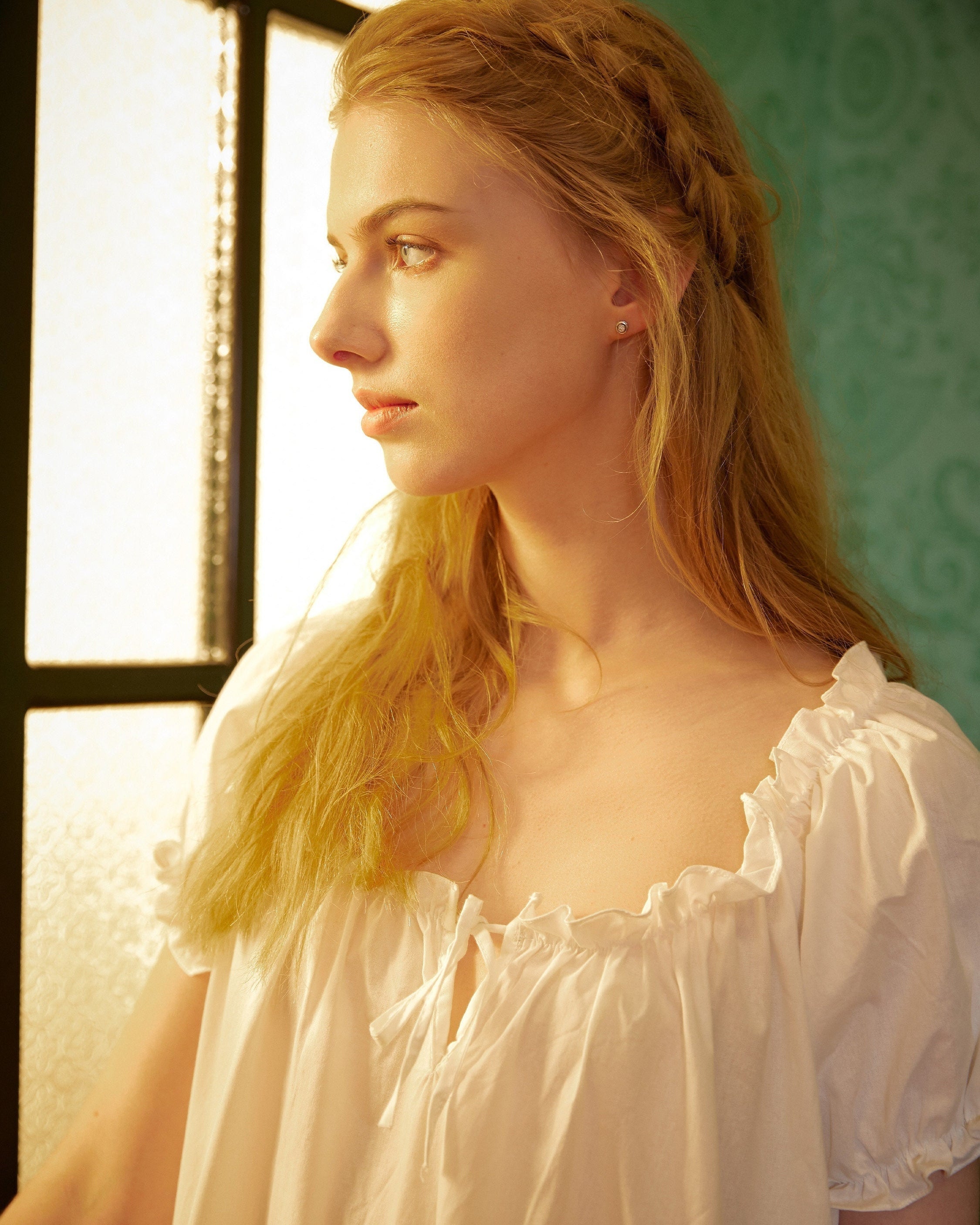 Ruffled Victorian Nightgown Vintage Inspired Summer Nightgown Loose White Long Sleepwear Ruffled Scoop Neckline Dress Elastic Sleeves