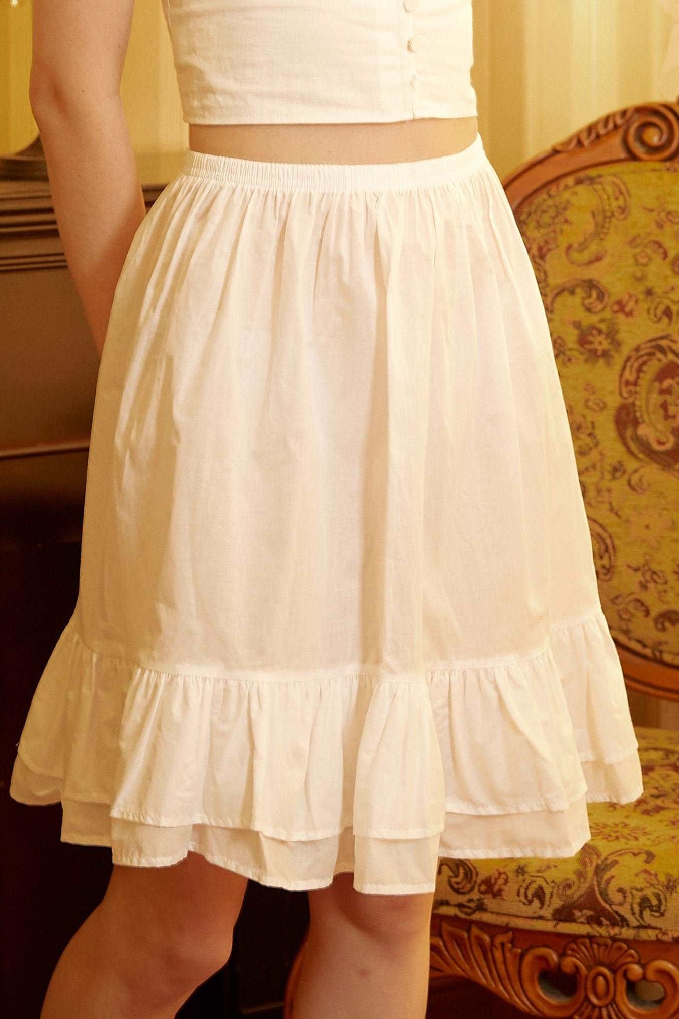 Cotton Petticoat Skirt Half Slip Underskirt Knee Length Skirt Extender Ruffles Retro Style