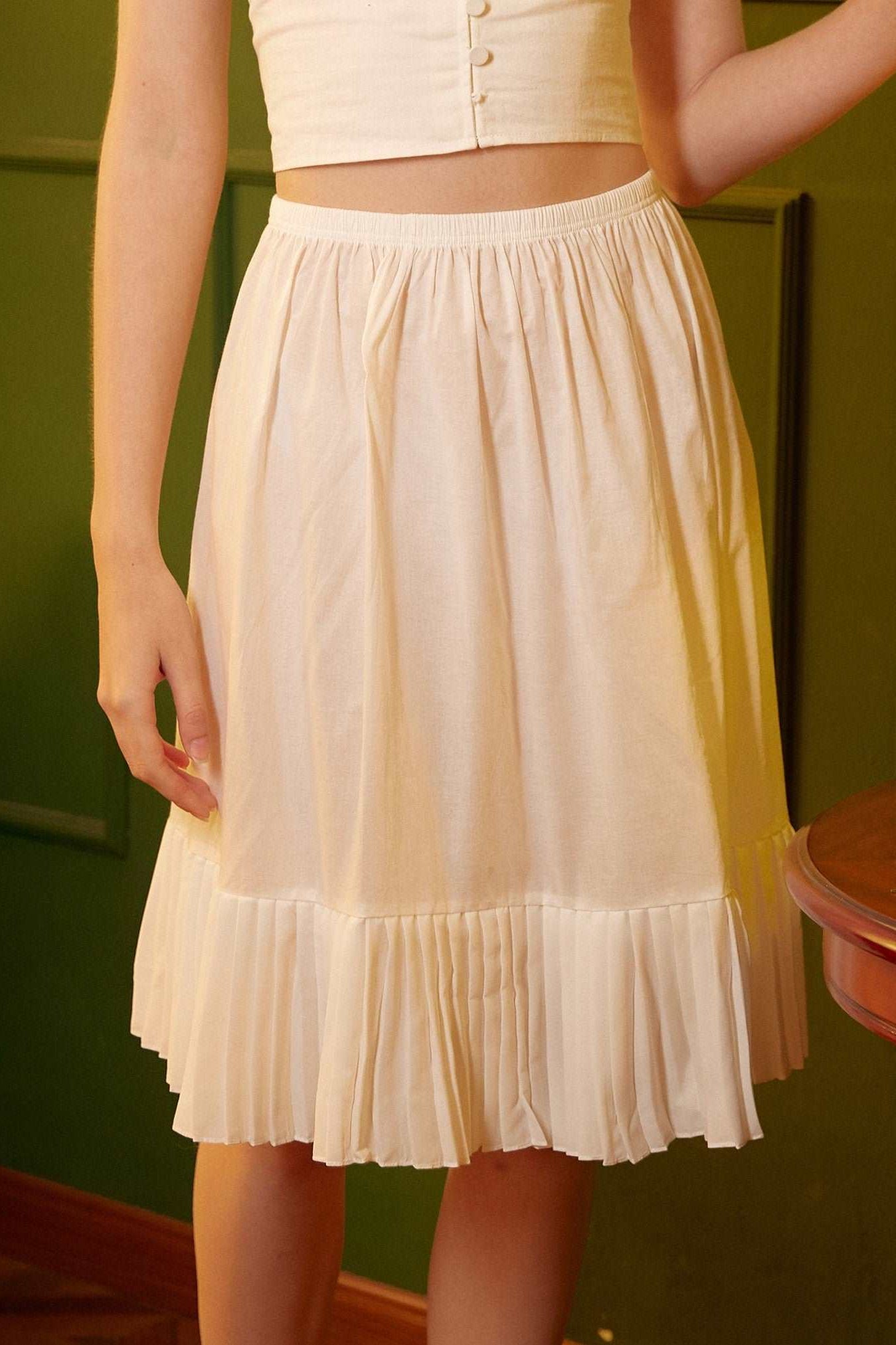 Half Slip Cotton Pleated Skirt Design Petticoat Skirt Extender Unterrock Vintage Inspired Underskirt Ivory Knee Length Elastic Waistband