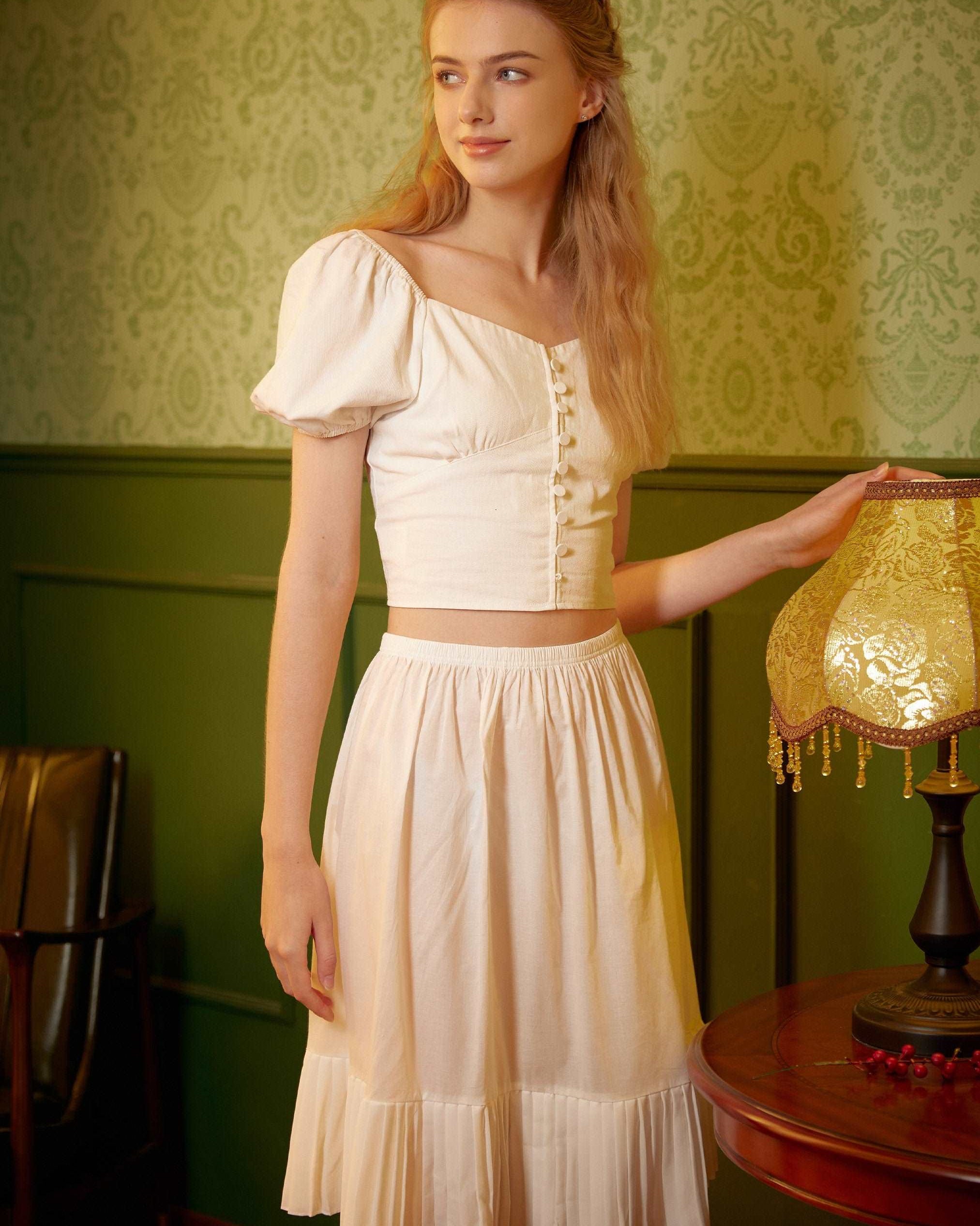 Half Slip Cotton Pleated Skirt Design Petticoat Skirt Extender Unterrock Vintage Inspired Underskirt Ivory Knee Length Elastic Waistband