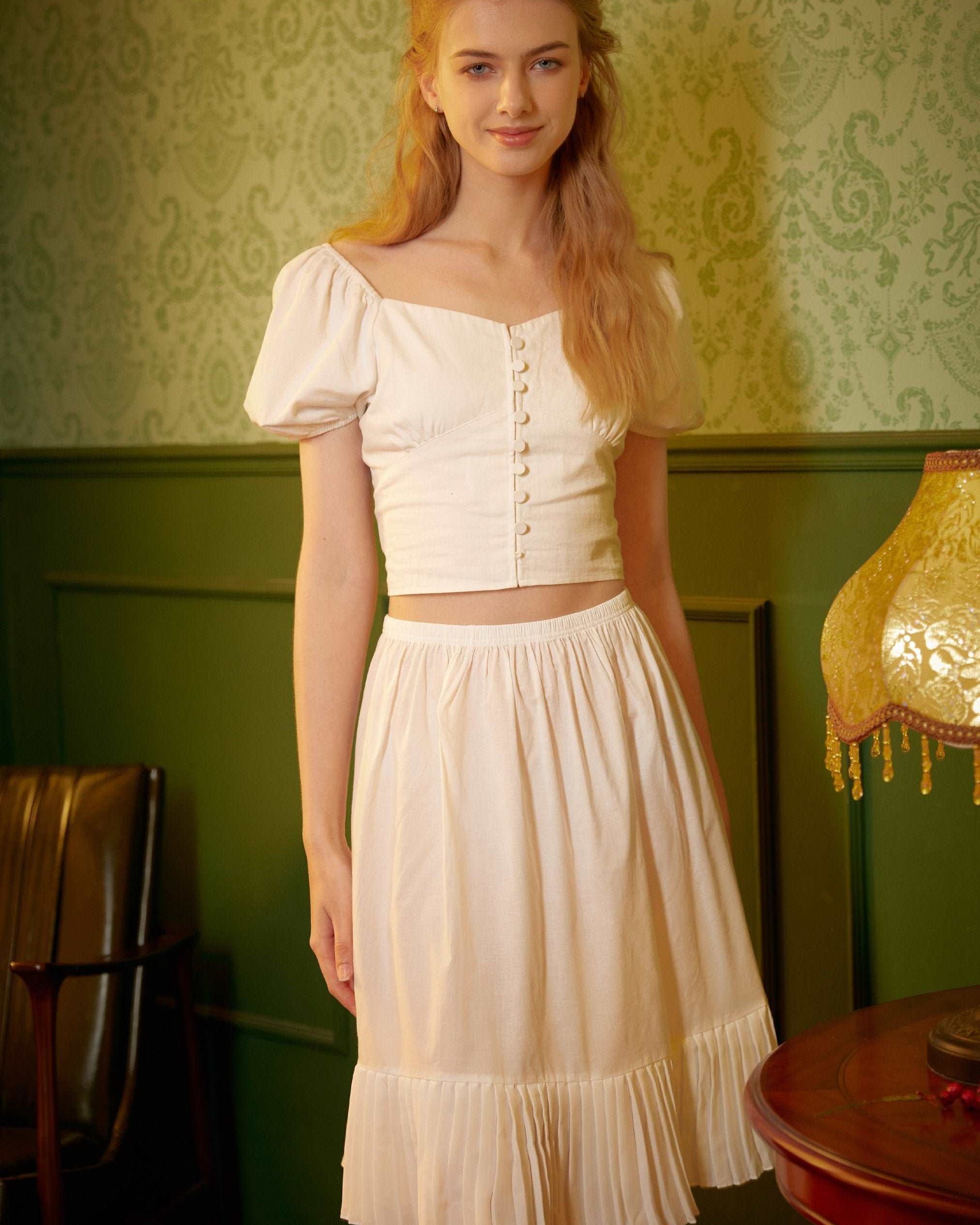 Half Slip Cotton Pleated Skirt Design Petticoat Skirt Extender Unterrock Vintage Inspired Underskirt Ivory Knee Length Elastic Waistband