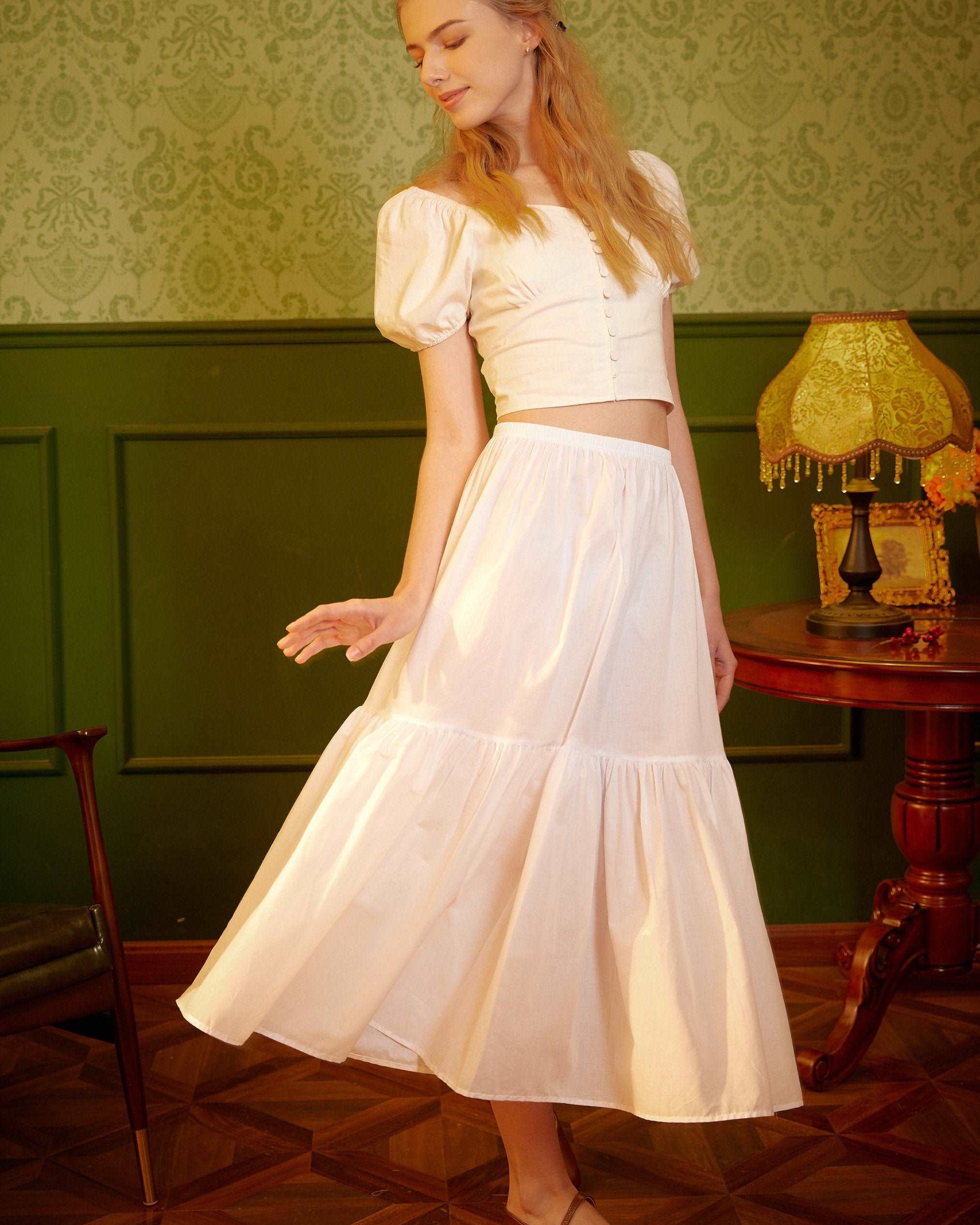 Petticoat 100% Cotton Underskirt Half Slip Unterrock Jupon Long Petticoat Skirt Extender Slip Ivory/White/Black Two Lengths