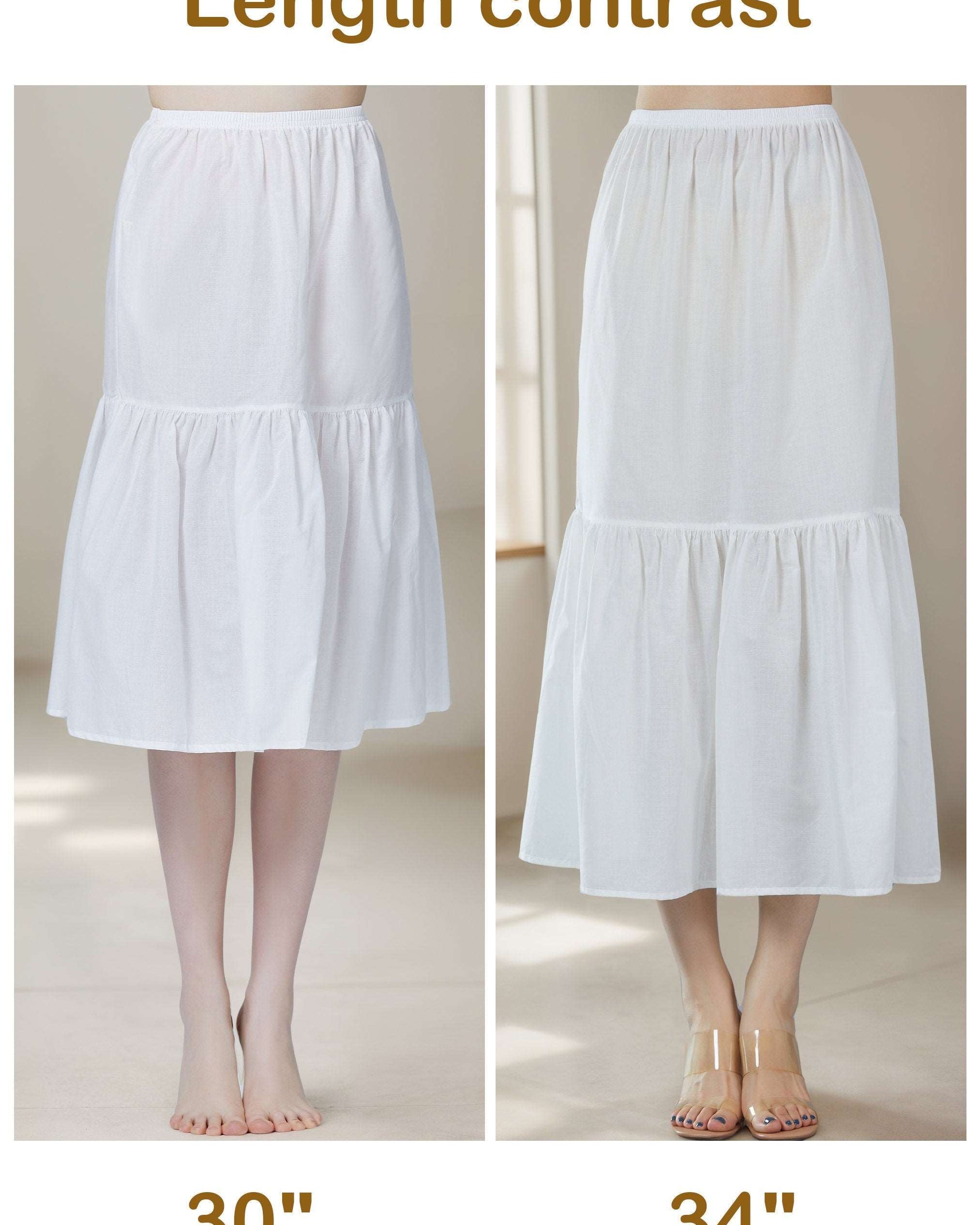 Petticoat 100% Cotton Underskirt Half Slip Unterrock Jupon Long Petticoat Skirt Extender Slip Ivory/White/Black Two Lengths