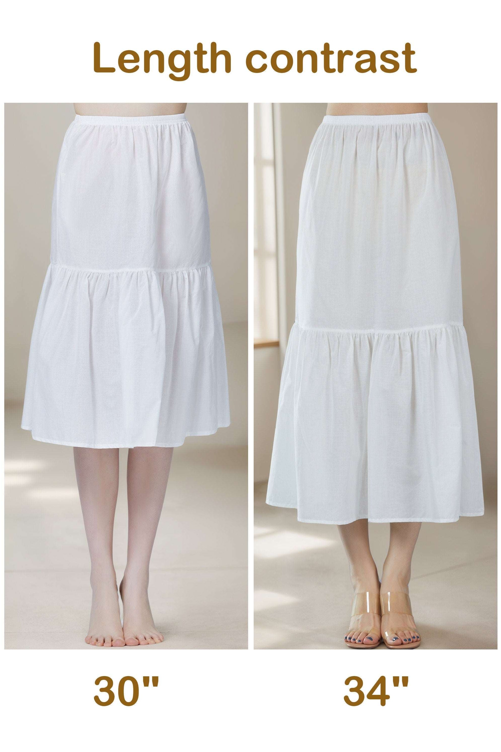 Petticoat 100% Cotton Underskirt Half Slip Unterrock Jupon Long Petticoat Skirt Extender Slip Ivory/White/Black Two Lengths