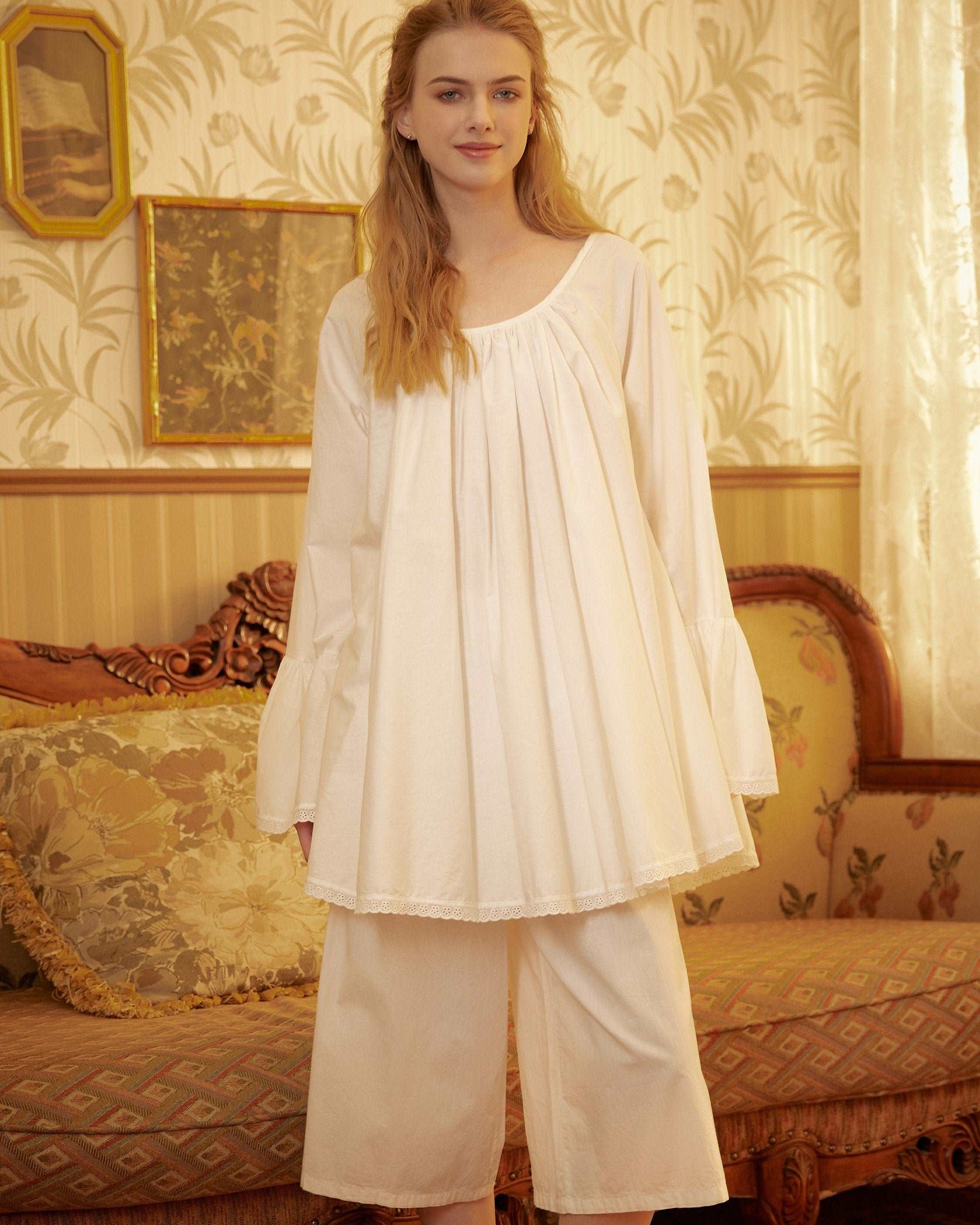 Nightgown Cotton for Women Victorian Nightgown Vintage Style Sleepwear Bell Sleeve Medieval nightgown Top Plus Size A-Line Baby Doll