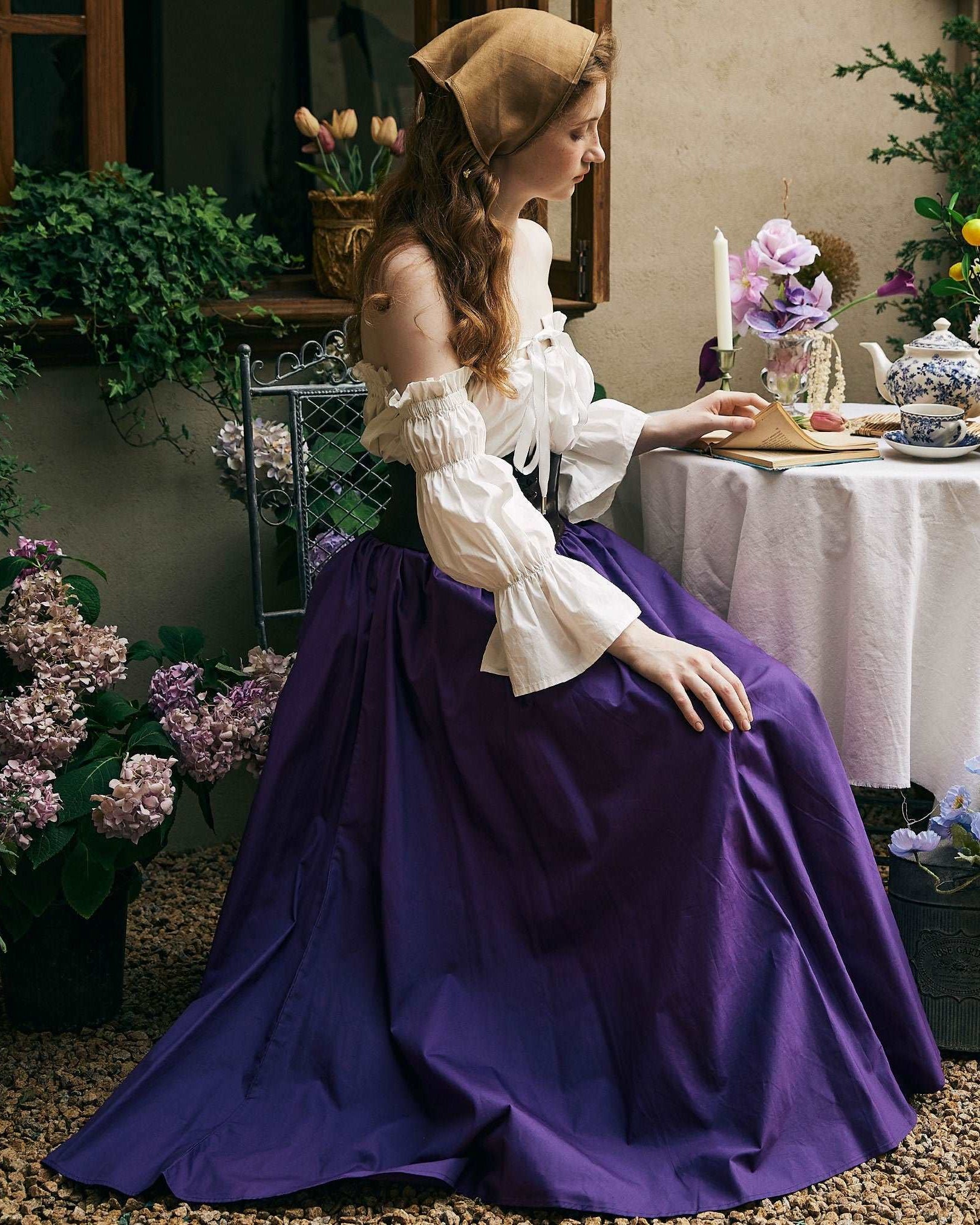 Renaissance Skirt Victorian Cotton Skirt Long Skirt Jupe Longue Purple Maxi Skirt Medieval Dress Skirt Ren Faire Skirt Boho Skirt