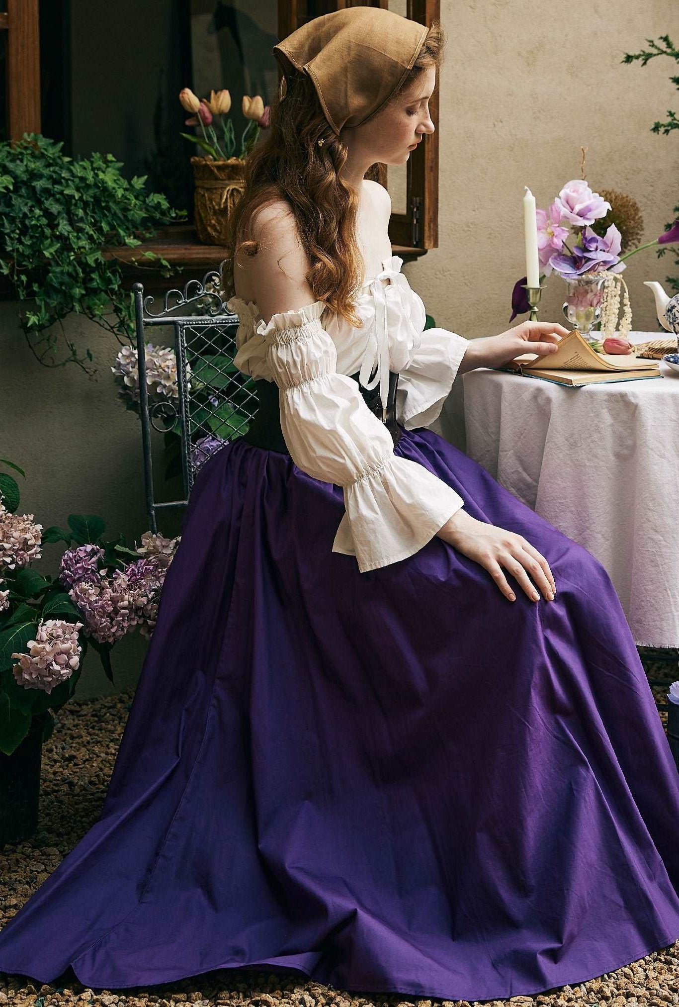 Renaissance Skirt Victorian Cotton Skirt Long Skirt Jupe Longue Purple Maxi Skirt Medieval Dress Skirt Ren Faire Skirt Boho Skirt