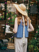 Organic Cotton Crop Checked Top Sleeveless Women Summer Top Blouse Tank Cropped Swing Tank Cotton Blue and White Plaid Shirt Cami
