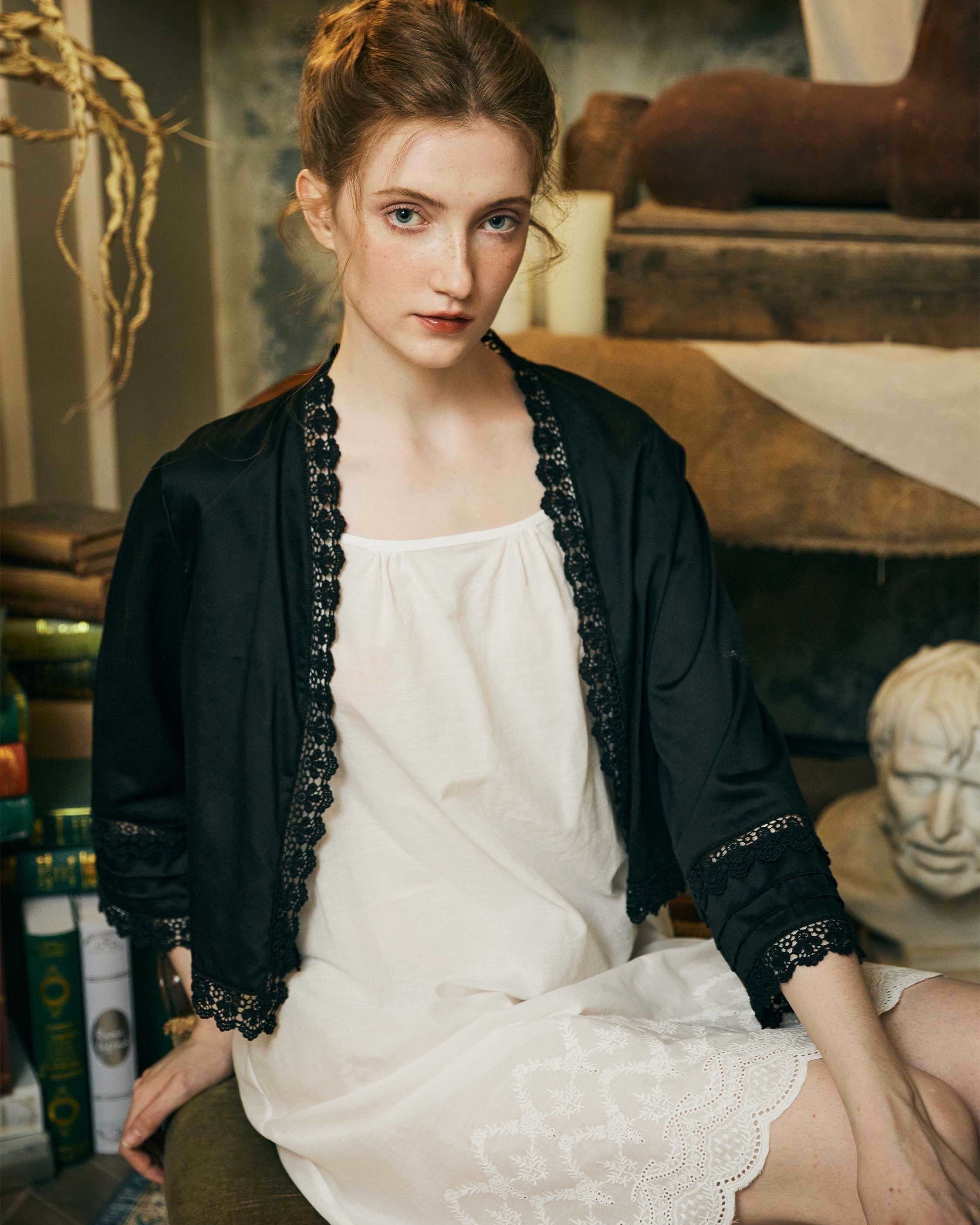 100% Cotton Victorian-Inspired Bed Jacket - Vintage Style with Lace and Embroidery - Perfect Over Nightgowns - Elegant Cotton Cardigan Top