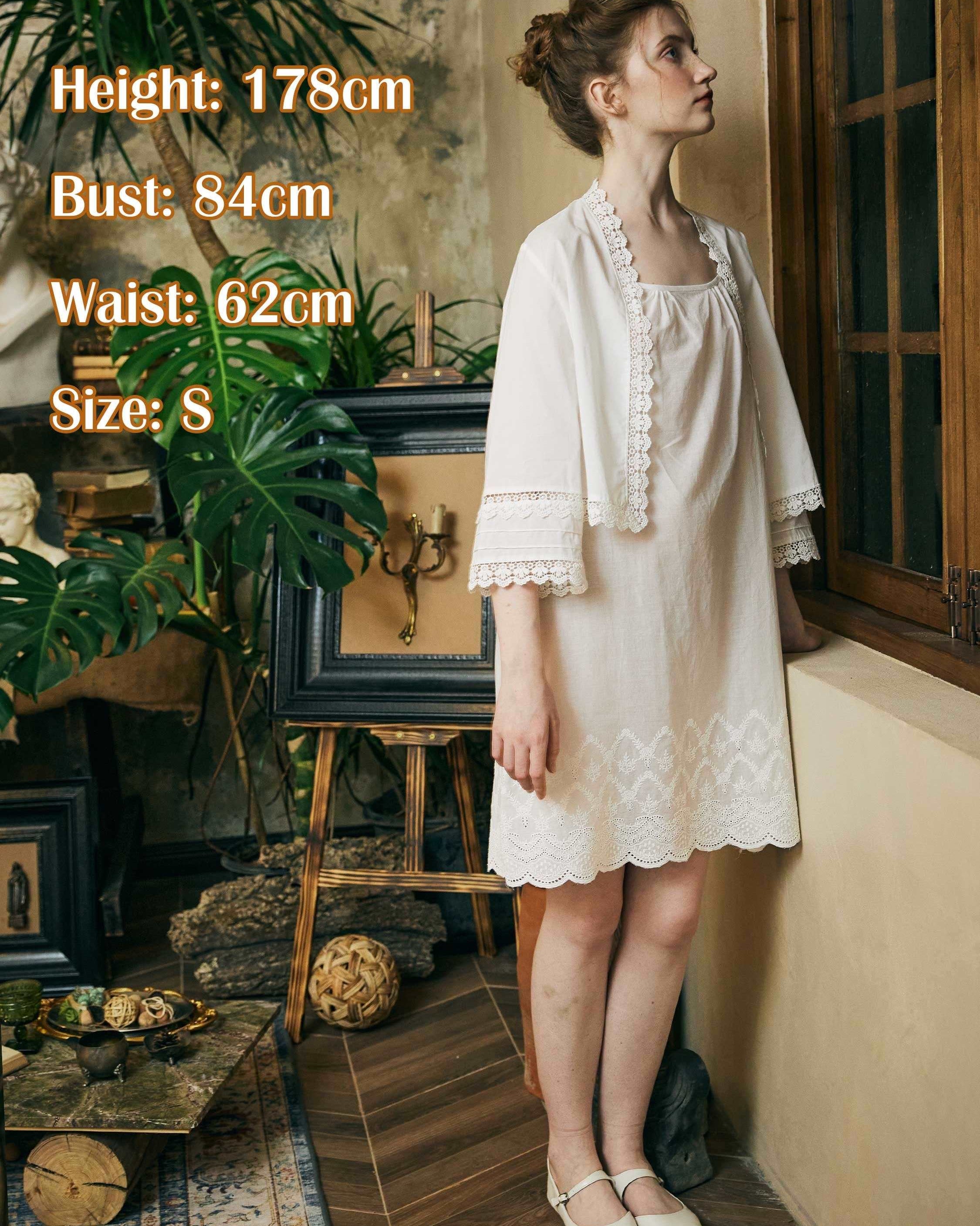 100% Cotton Victorian-Inspired Bed Jacket - Vintage Style with Lace and Embroidery - Perfect Over Nightgowns - Elegant Cotton Cardigan Top