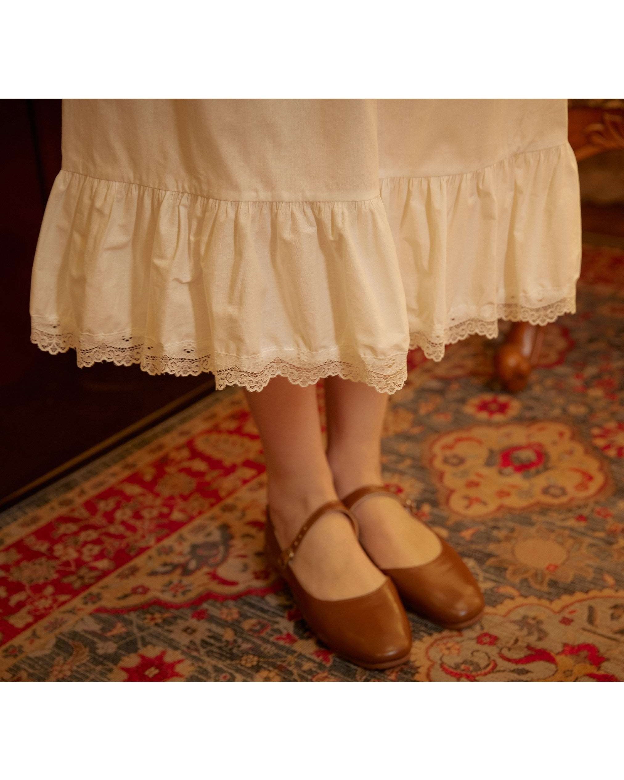 Petticoat Skirt Cotton Slip Victorian long Petticoat Skirt Extender White Underskirt with Lace Trim Ivory/Navy Blue/Black