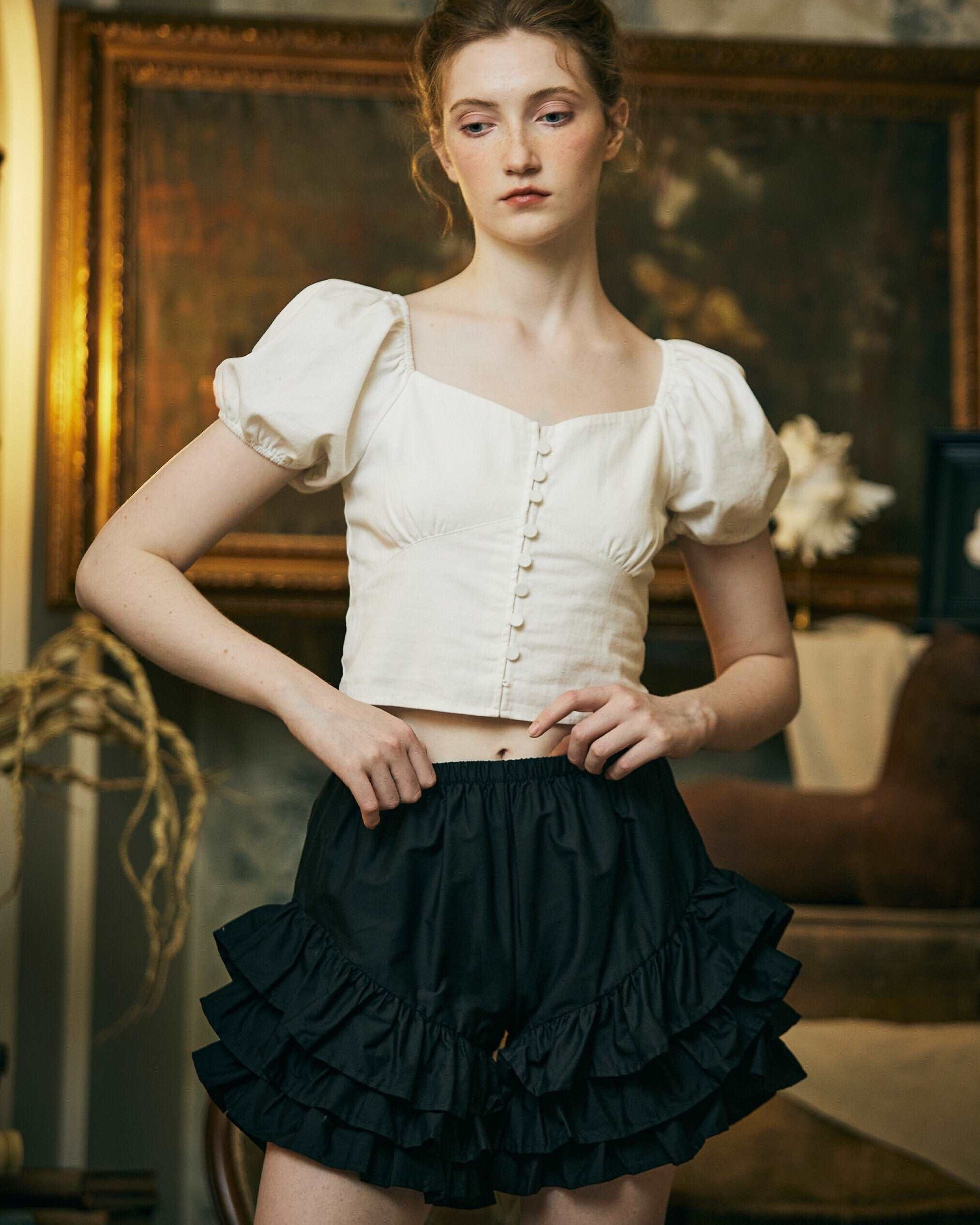 Cotton Bloomers Women Bloomer Shorts Pantaloons Victorian Frilly Bloomers Pajama Summer Shorts Pettipants Ivory Cream Black