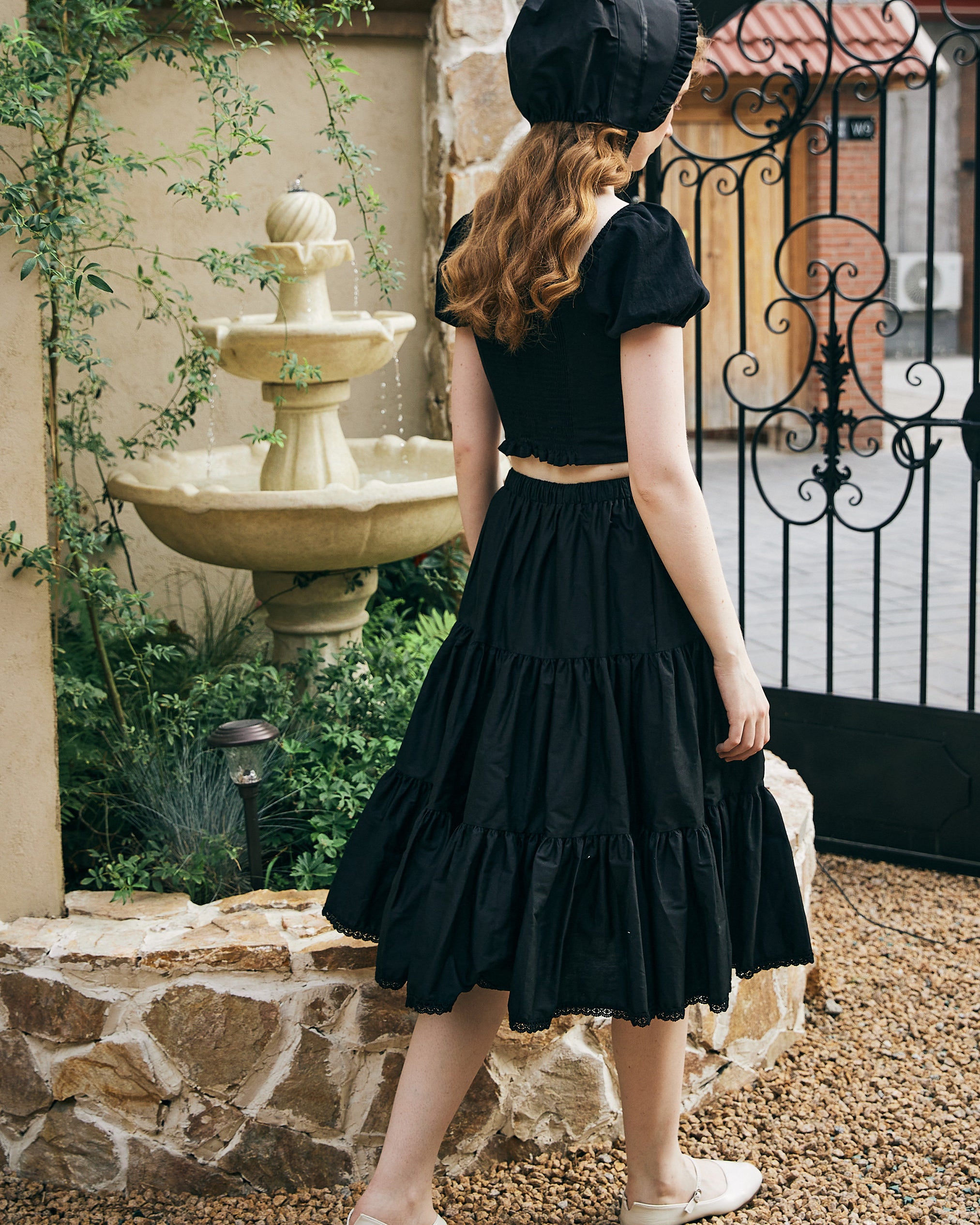 Tiered Pocket Maxi Skirt White Cotton Skirt Long Boho Black Pleated Tea Length Skirt Flexible Waistband Petticoat Midi Skirt Lace Trim