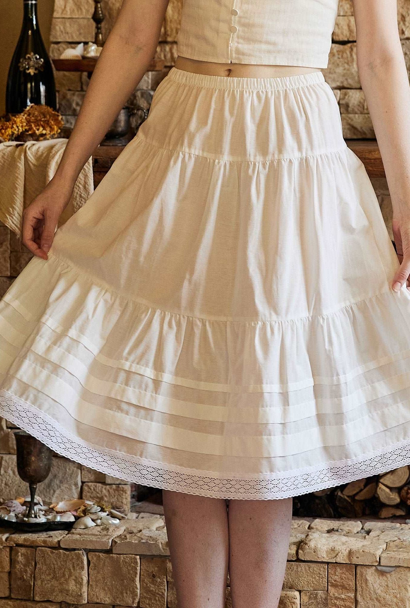 Cotton Victorian Style Skirt White Petticoat Slip Lace Edged Underskirt White Skirt Calf Length Petticoat Skirt