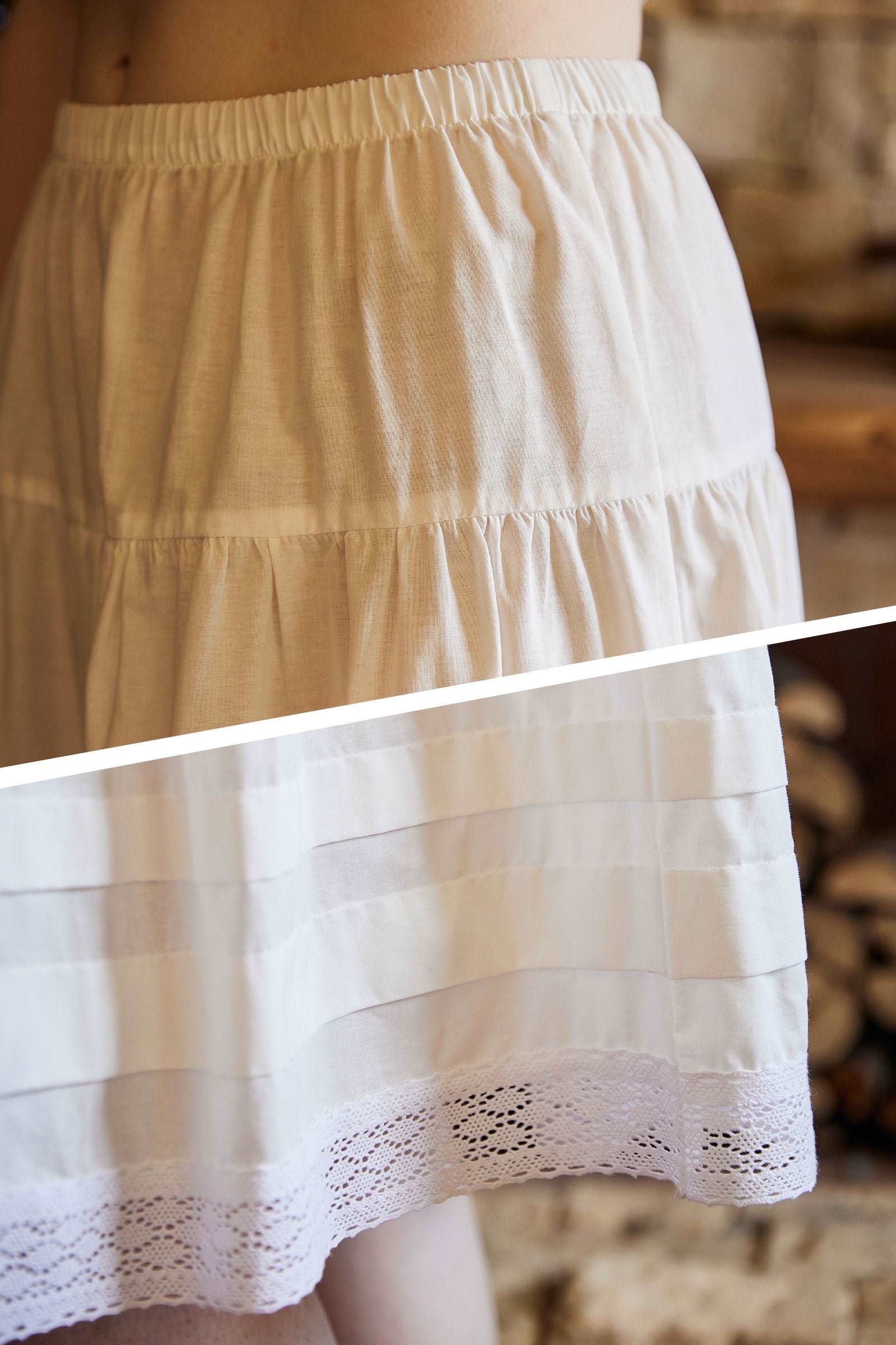 Cotton Victorian Style Skirt White Petticoat Slip Lace Edged Underskirt White Skirt Calf Length Petticoat Skirt
