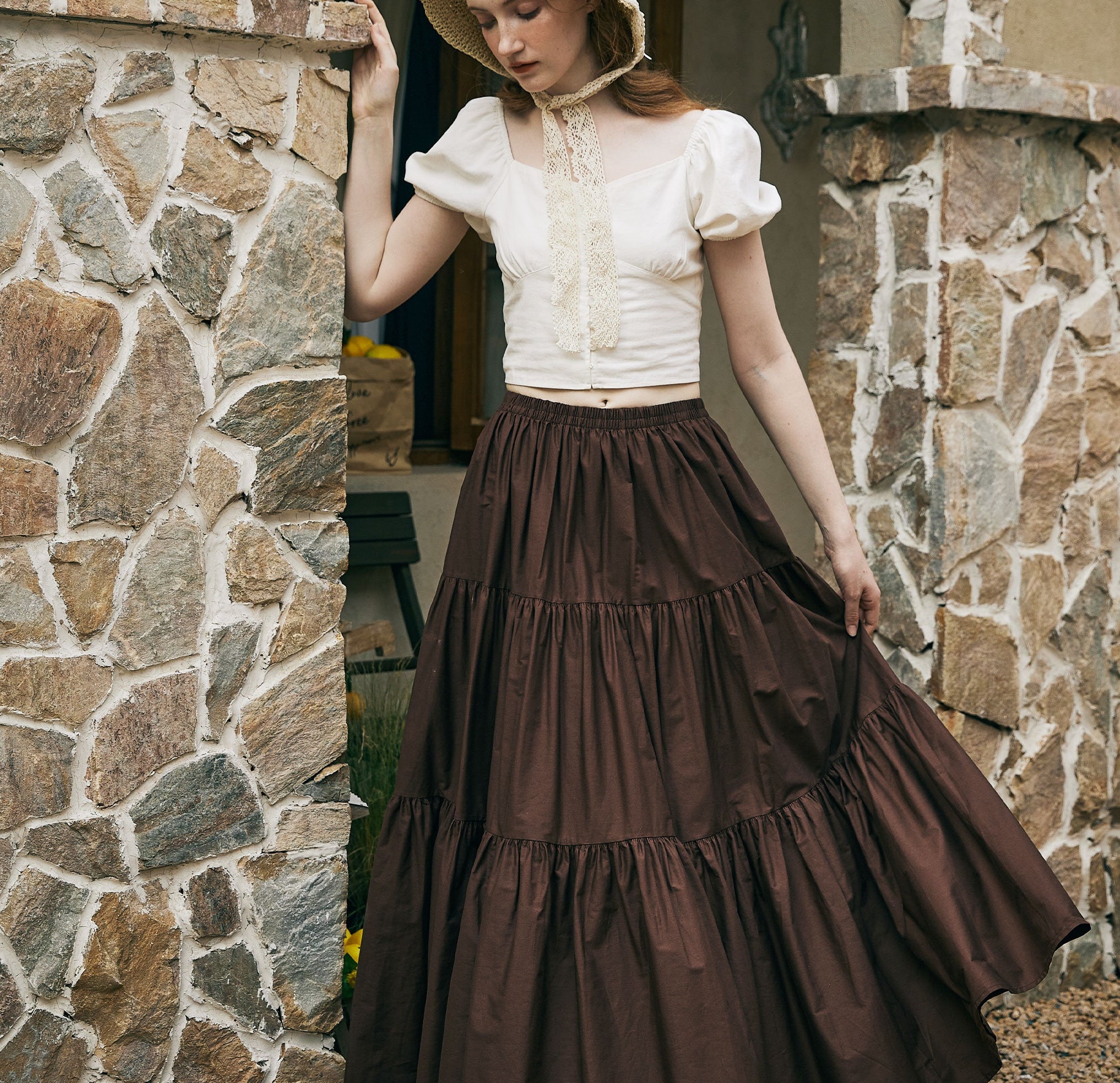 Renaissance Fair Skirt Victorian Skirt Medieval outfits Ren Faire Costume Pirate Tiered Skirt Cotton Long Skirt Full Length Peasant Skirt