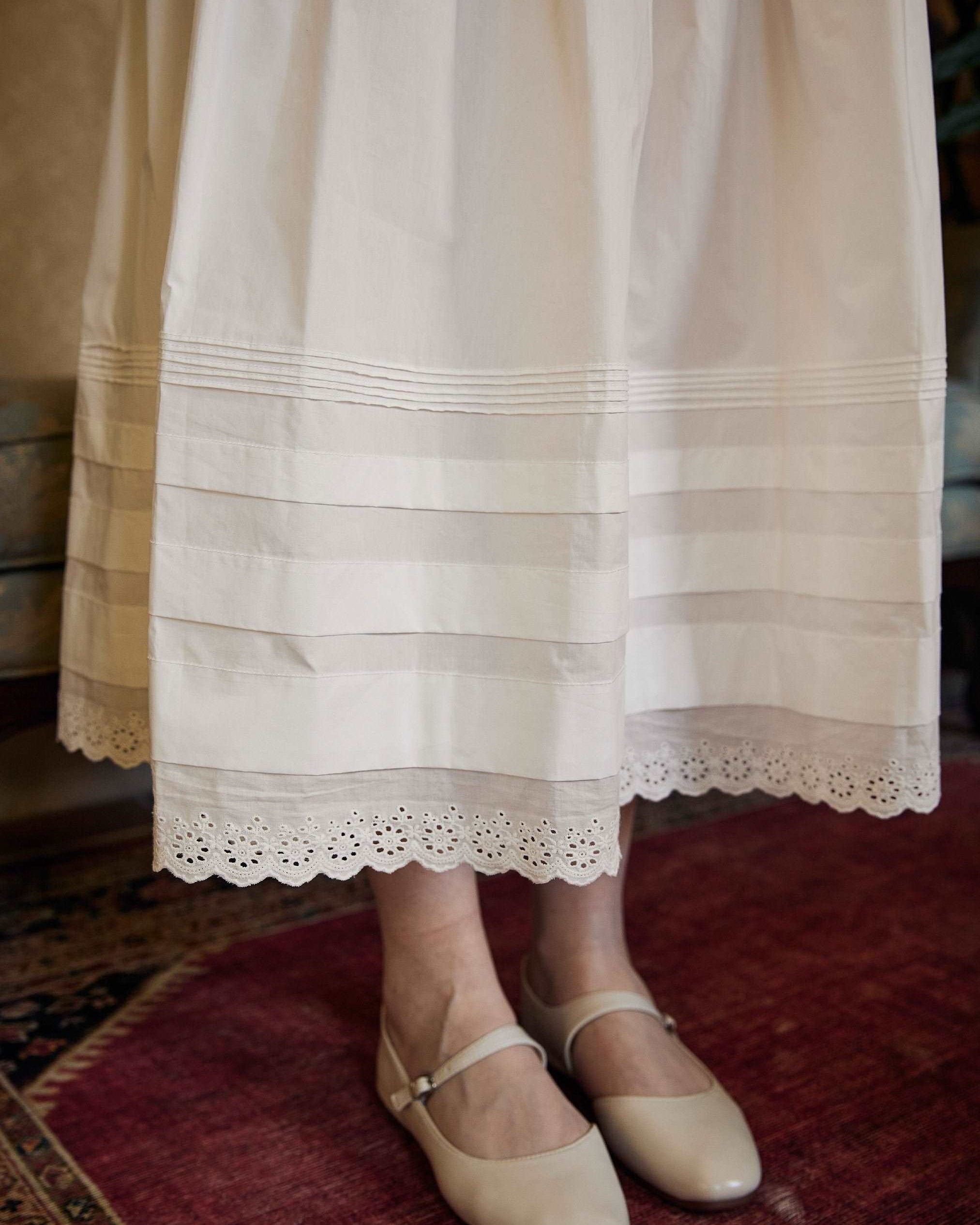 Cotton Victorian Style Long Skirt White Petticoat Slip Lace Edged Underskirt Tiered Skirt Ankle Length Petticoat Skirt