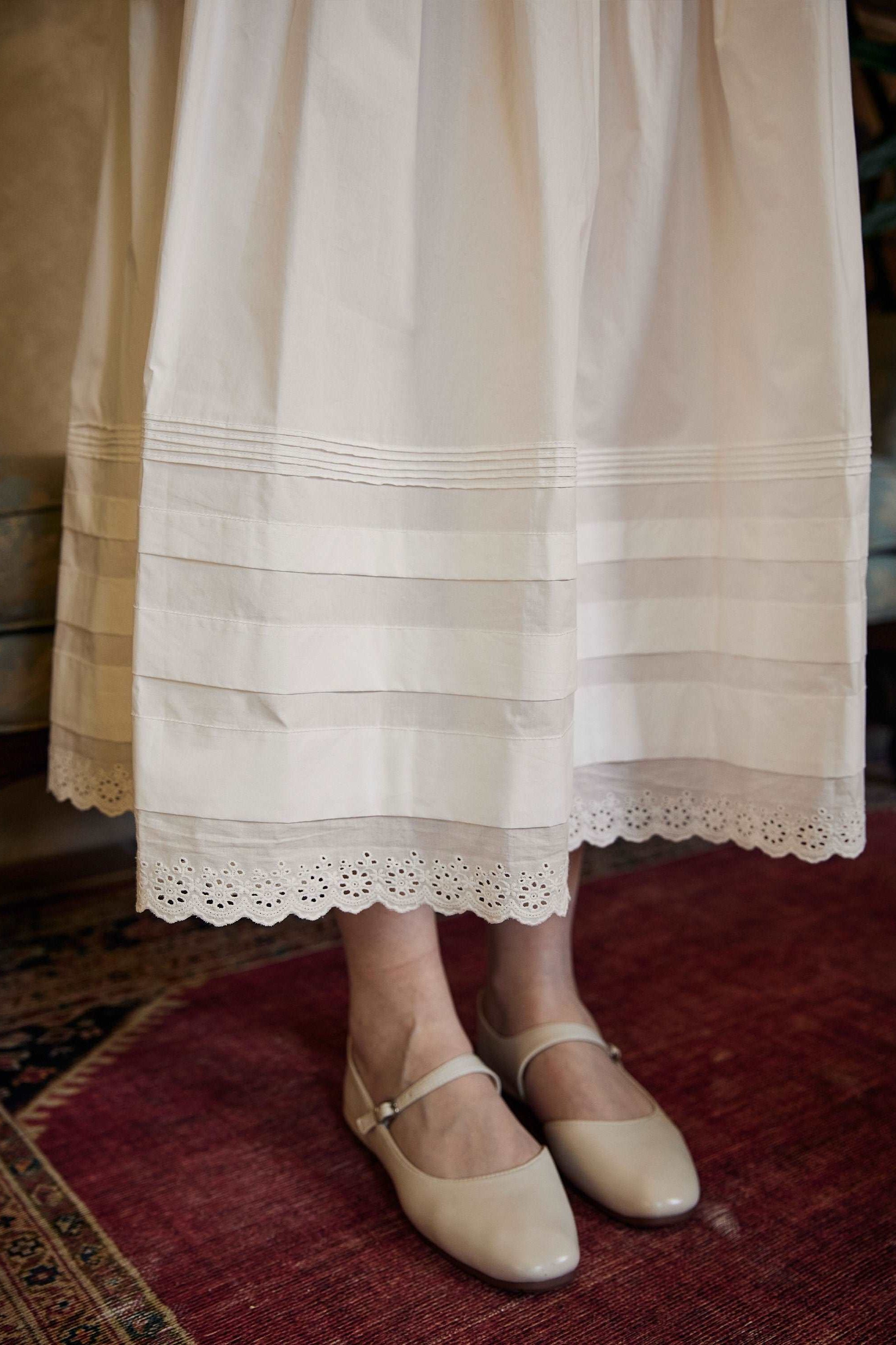 Cotton Victorian Style Long Skirt White Petticoat Slip Lace Edged Underskirt Tiered Skirt Ankle Length Petticoat Skirt