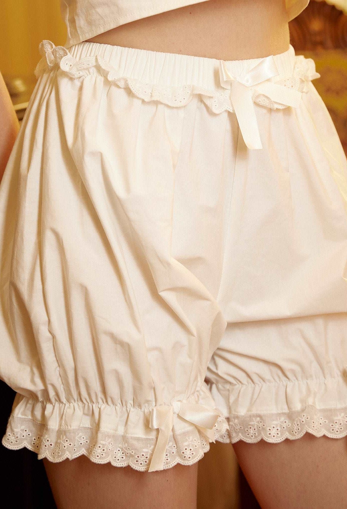Cotton Bloomers Women Bloomer Shorts Pantaloons Victorian Bloomers Summer Shorts Pettipants Lace Trim With Bows