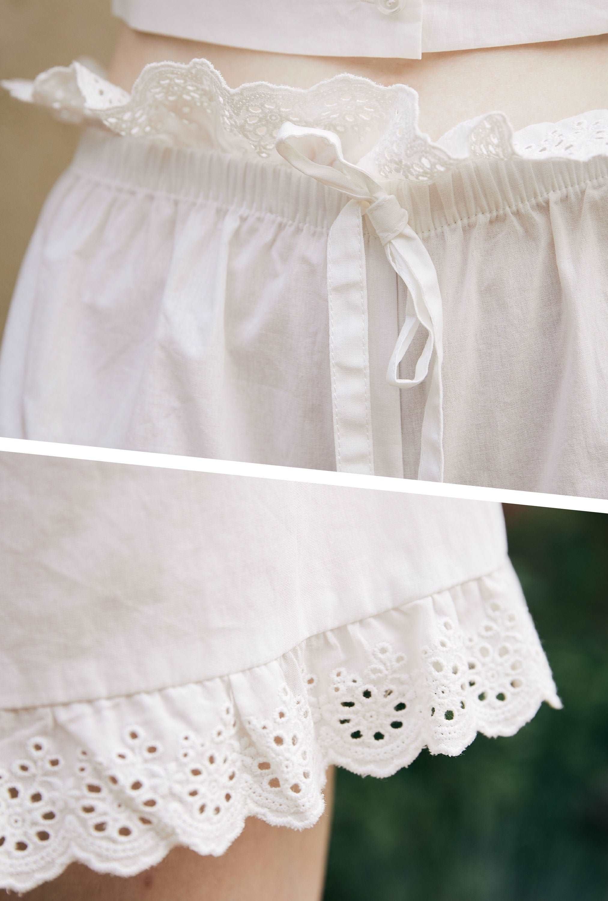 Cotton Bloomers High Waisted Shorts White Summer Shorts Woman Beach Shorts Pettipants Lace Trim Drawstring Waist