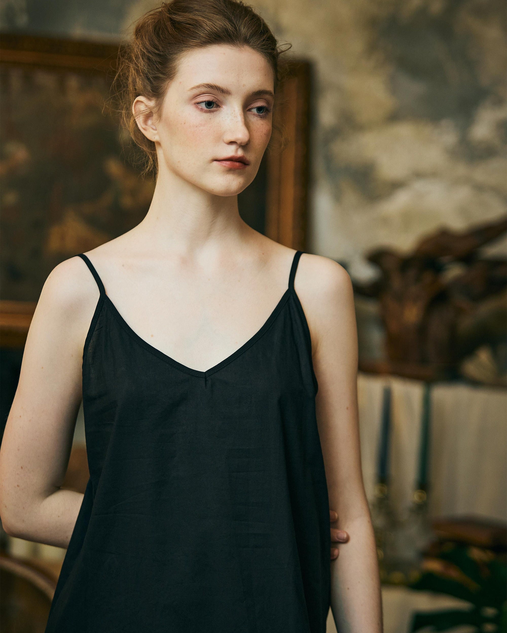 Women Cotton Slip Dress V Neck Slit Design Under Dress Camisole Vintage Style Skirt Extender Petticoat Full Slip