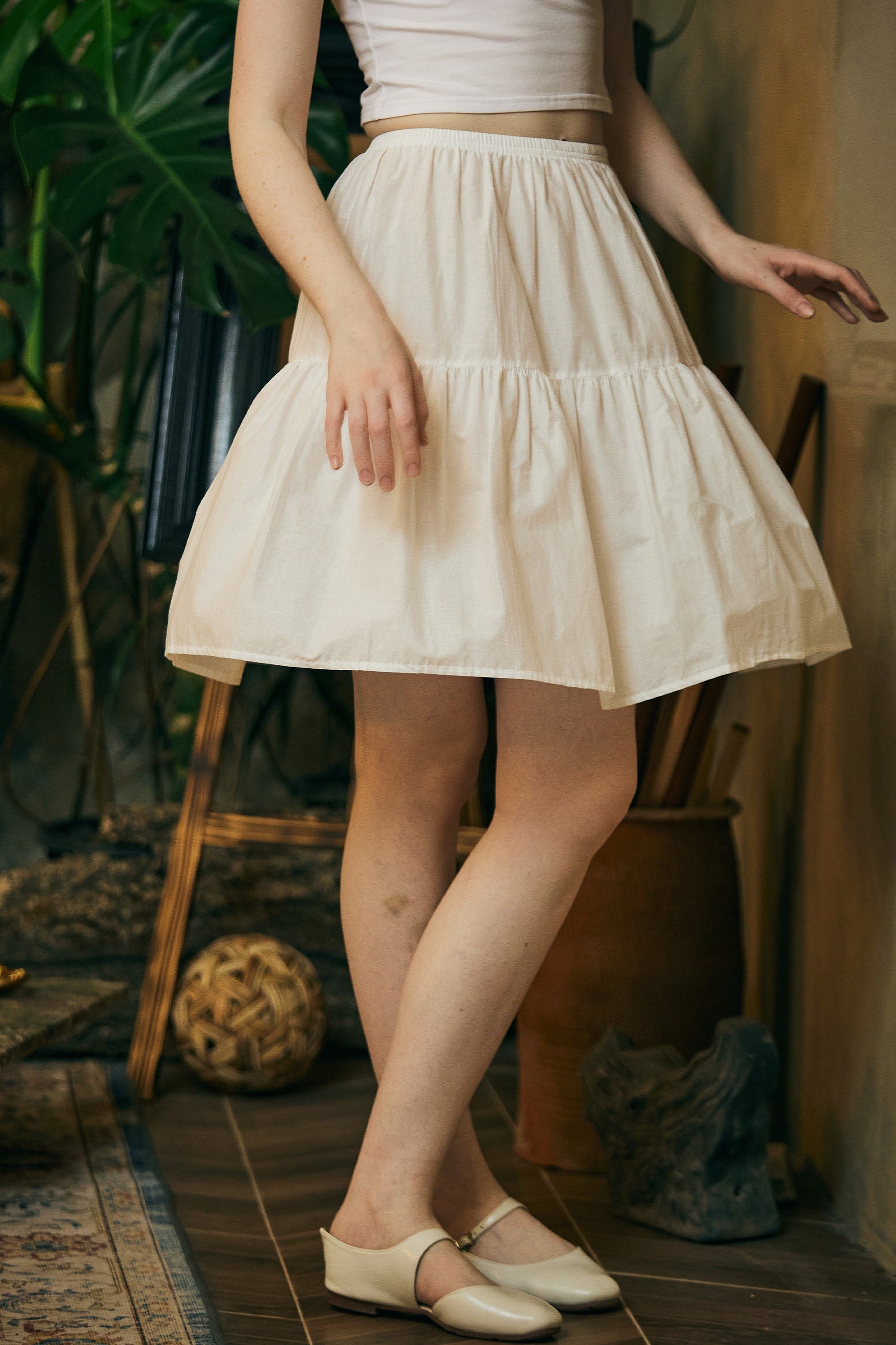 Petticoat 100% Cotton Underskirt Half Slip Unterrock Jupon Petticoat Skirt Extender Slip Ivory/White