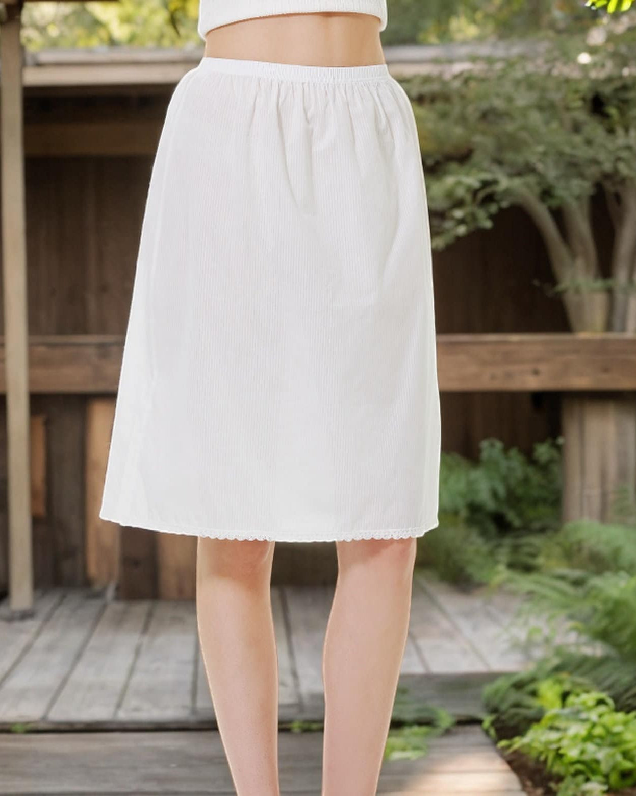 Cotton Half Slip Victorian Petticoat Skirt Organic Cotton Unterrock Women White Underskirt with Lace Trim in Three Lengths Stripe Elements