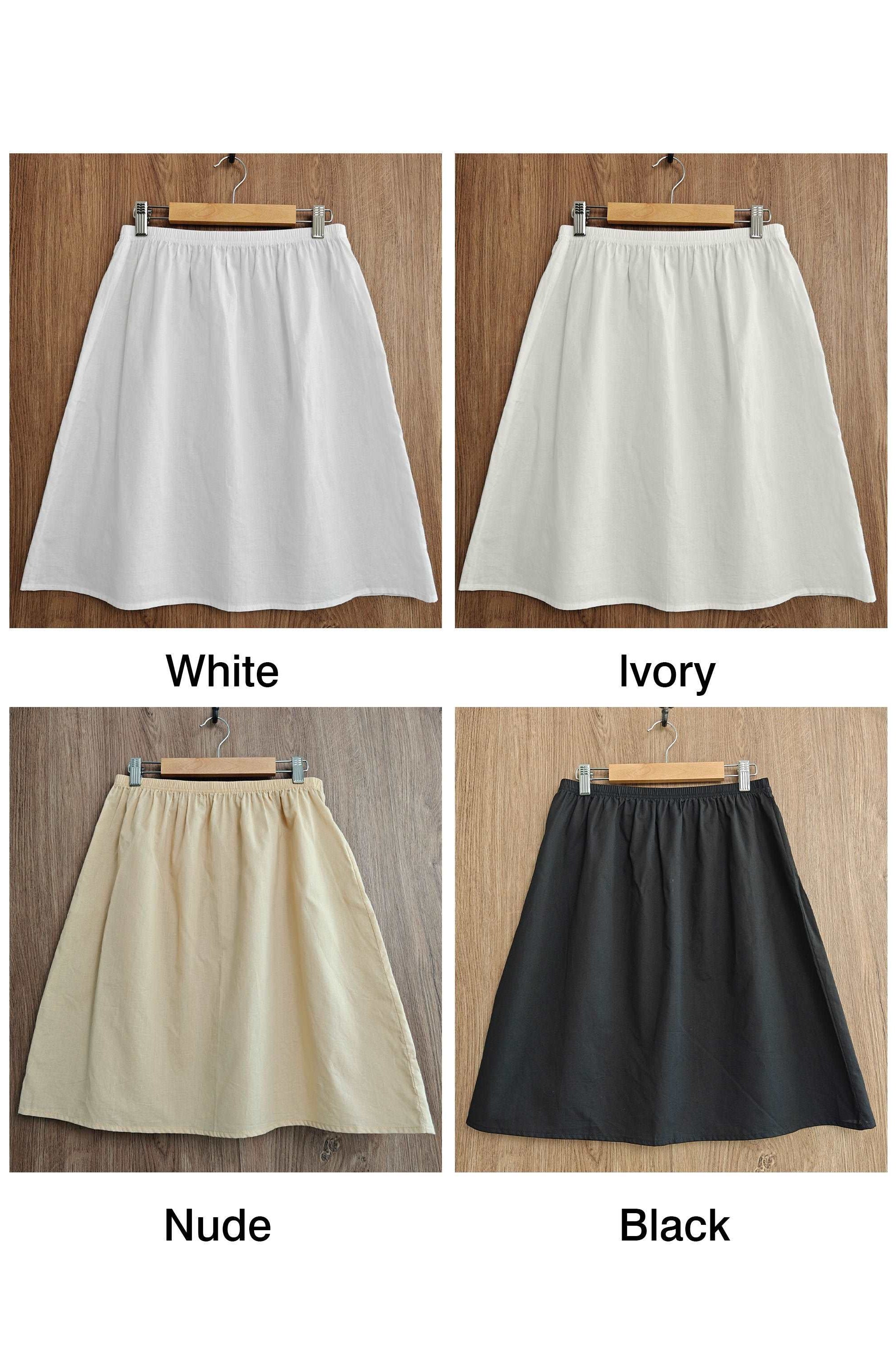 Cotton Half Slip Petticoat Slip Skirt Organic Cotton Unterrock Women Underskirt in Three Lengths Four Colors White Ivory Nude Black